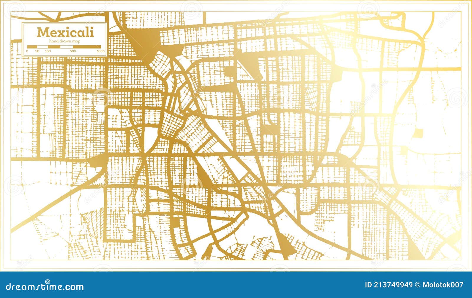 mexicali mexico city map in retro style in golden color. outline map