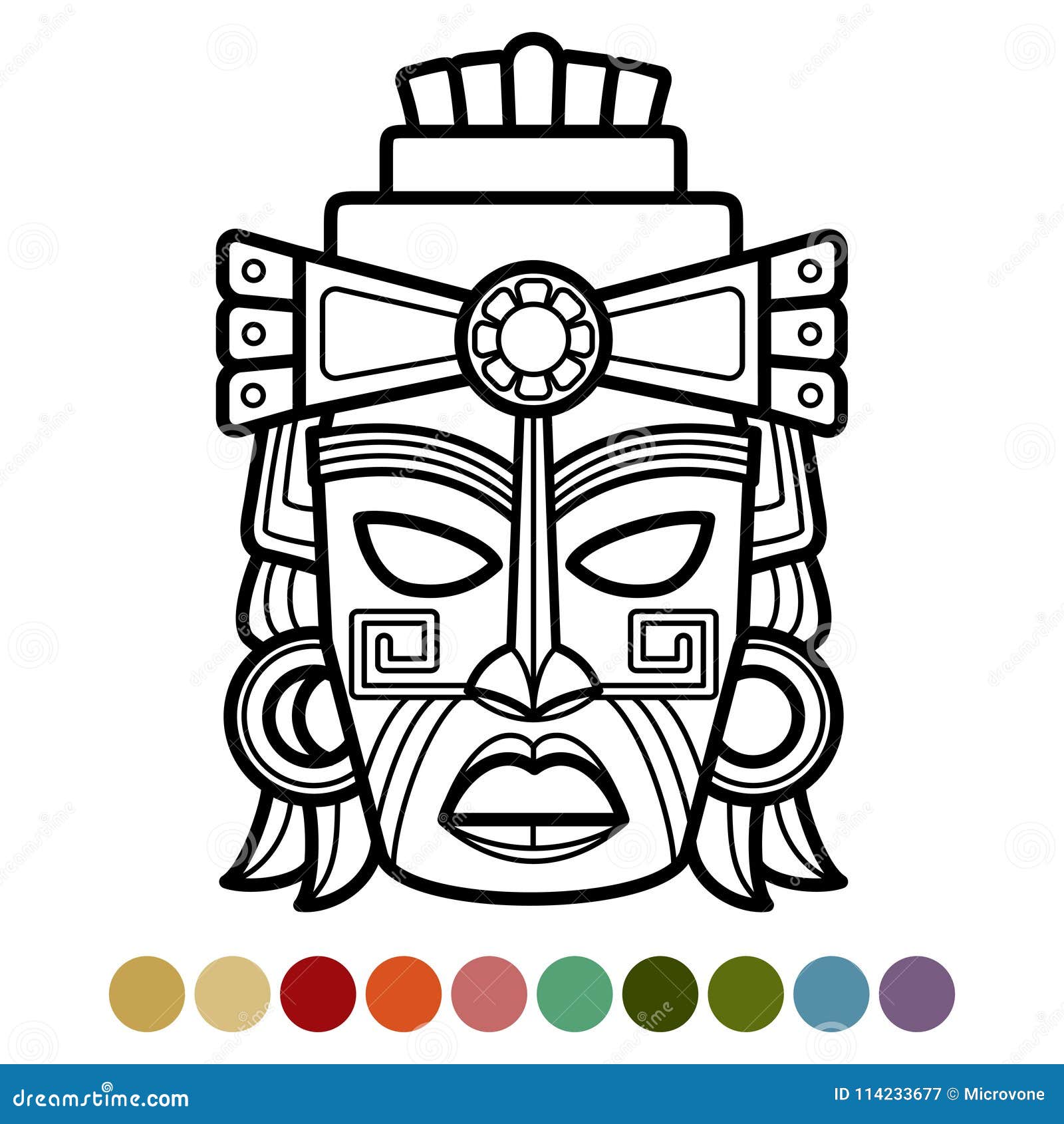 Mexican, African, Aztec Mask Coloring Page Stock Vector ...