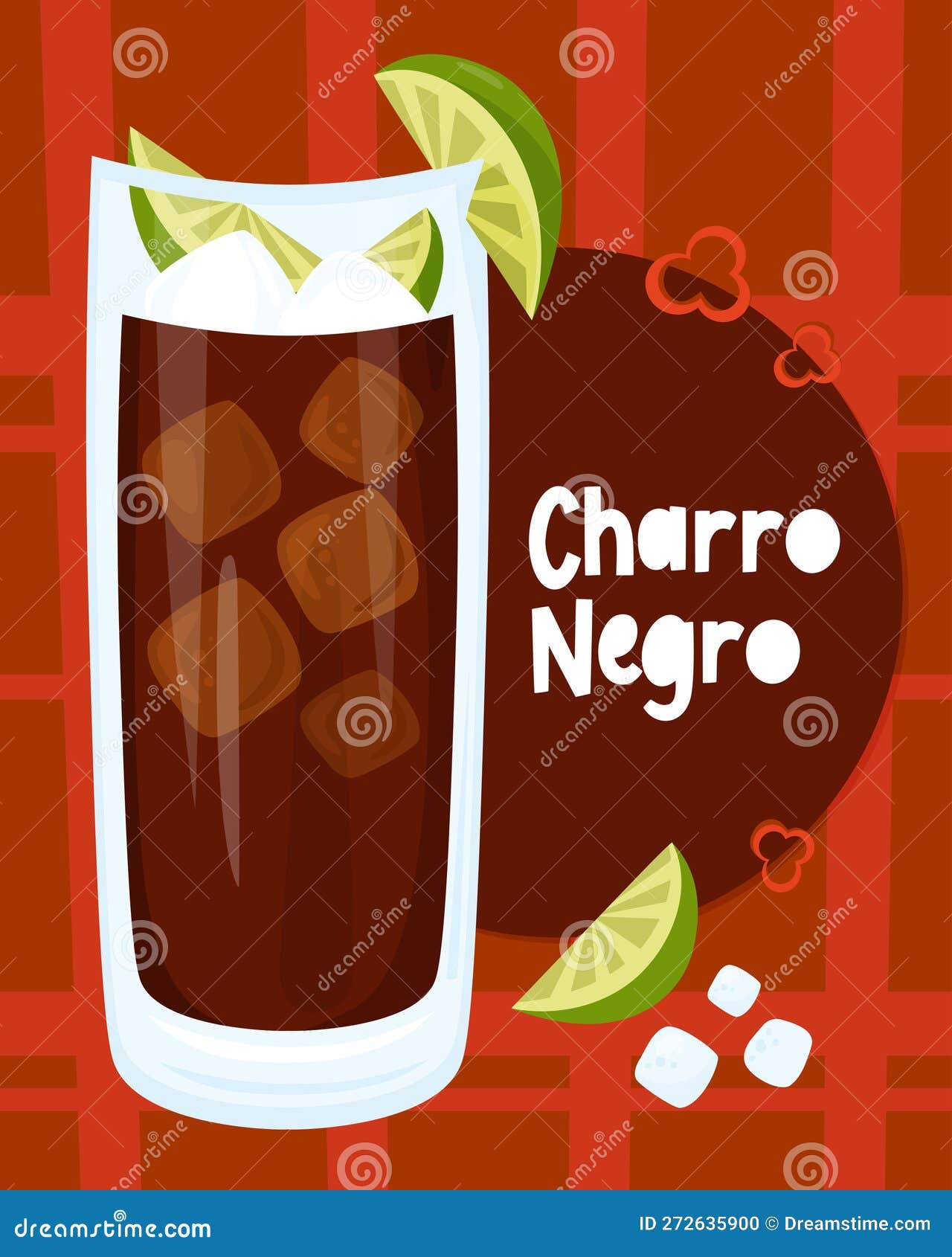 mexican alcoholic cocktail charro negro. vertical color poster with latin american popular drink.   .