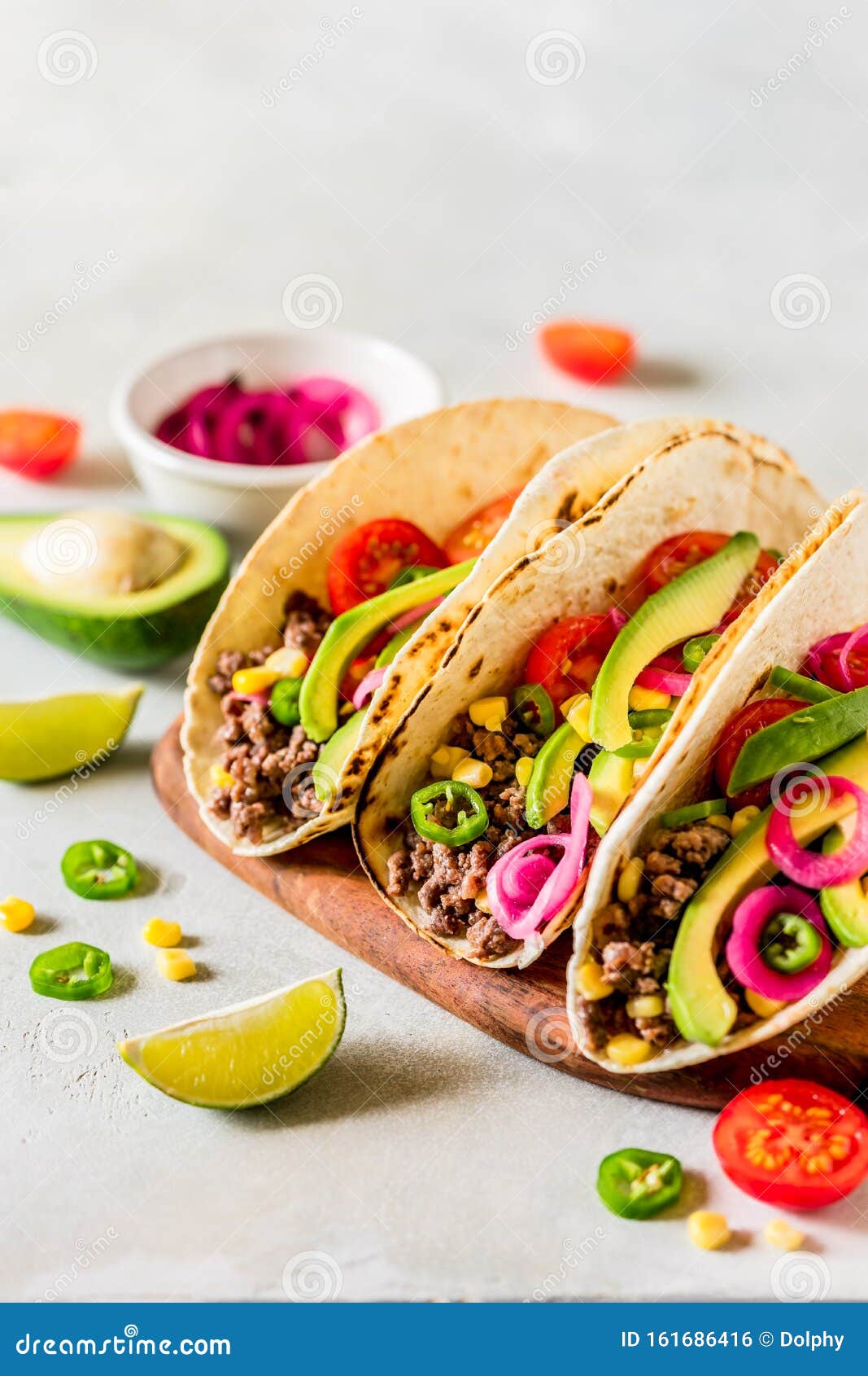 Mexican Beef Tacos stock photo. Image of menu, citrus 161686416