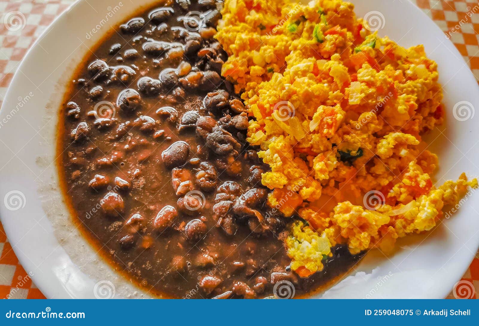 Mexican Breakfast Scrambled Eggs with Black Beans Puerto Escondido