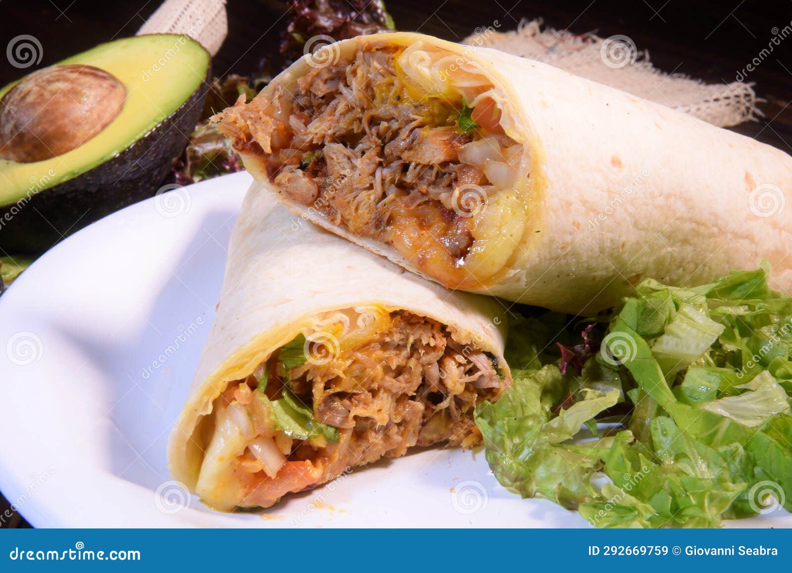 Mexican Burritos with Corn Tortillas Guacamole Sala Jalapeno Typical