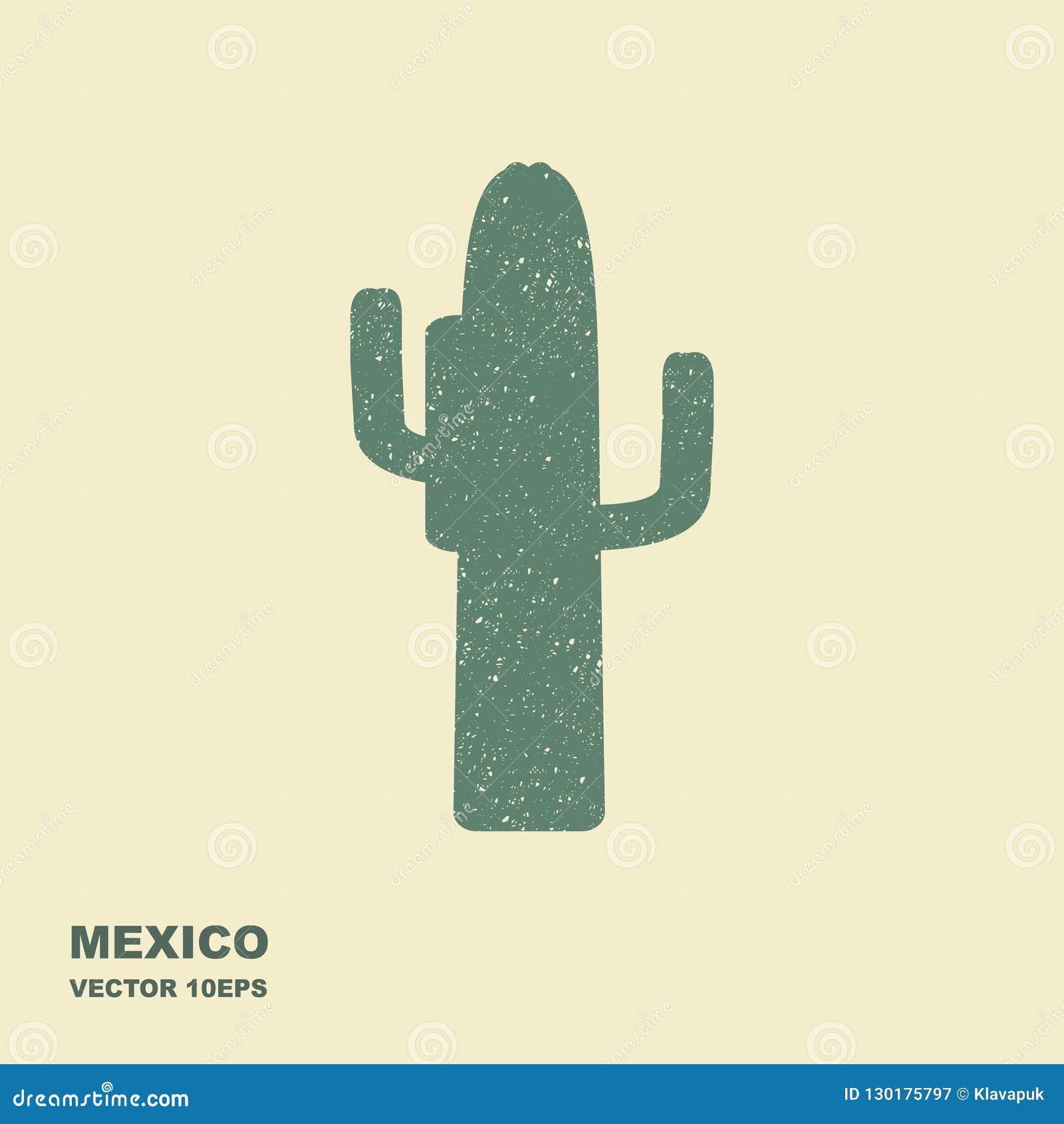 mexican cactus. stylized flat icon with scuffed effect