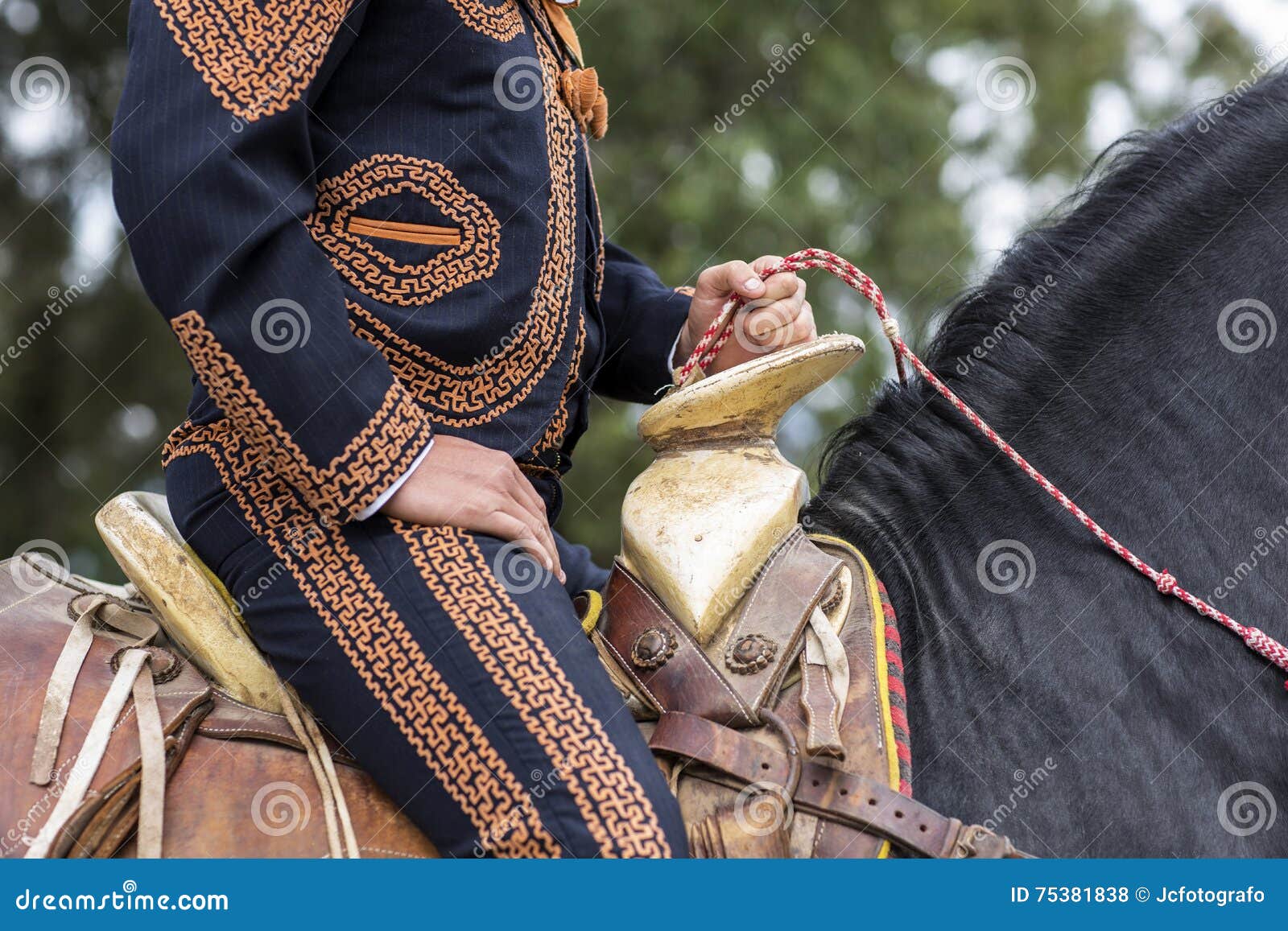 mexican charro with traditional dress riding