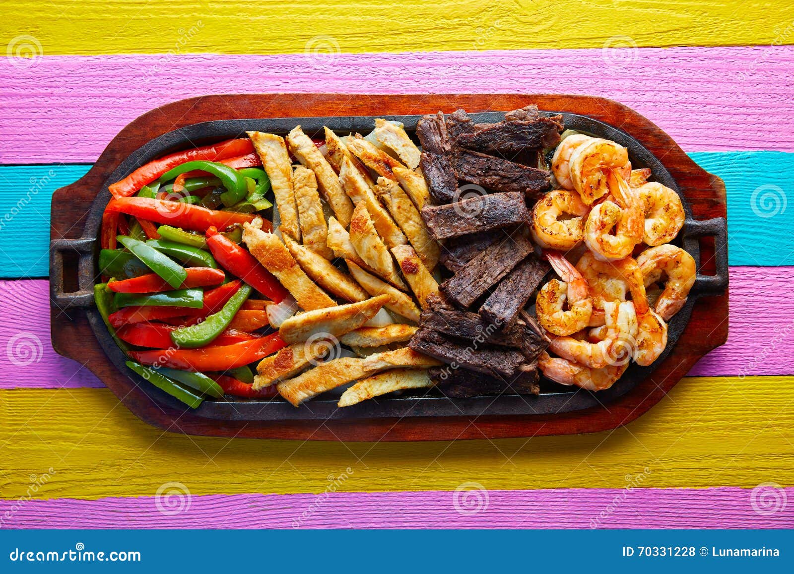 Mexican Combo Beef Chicken Fajitas Shrimp Stock Photo Image of