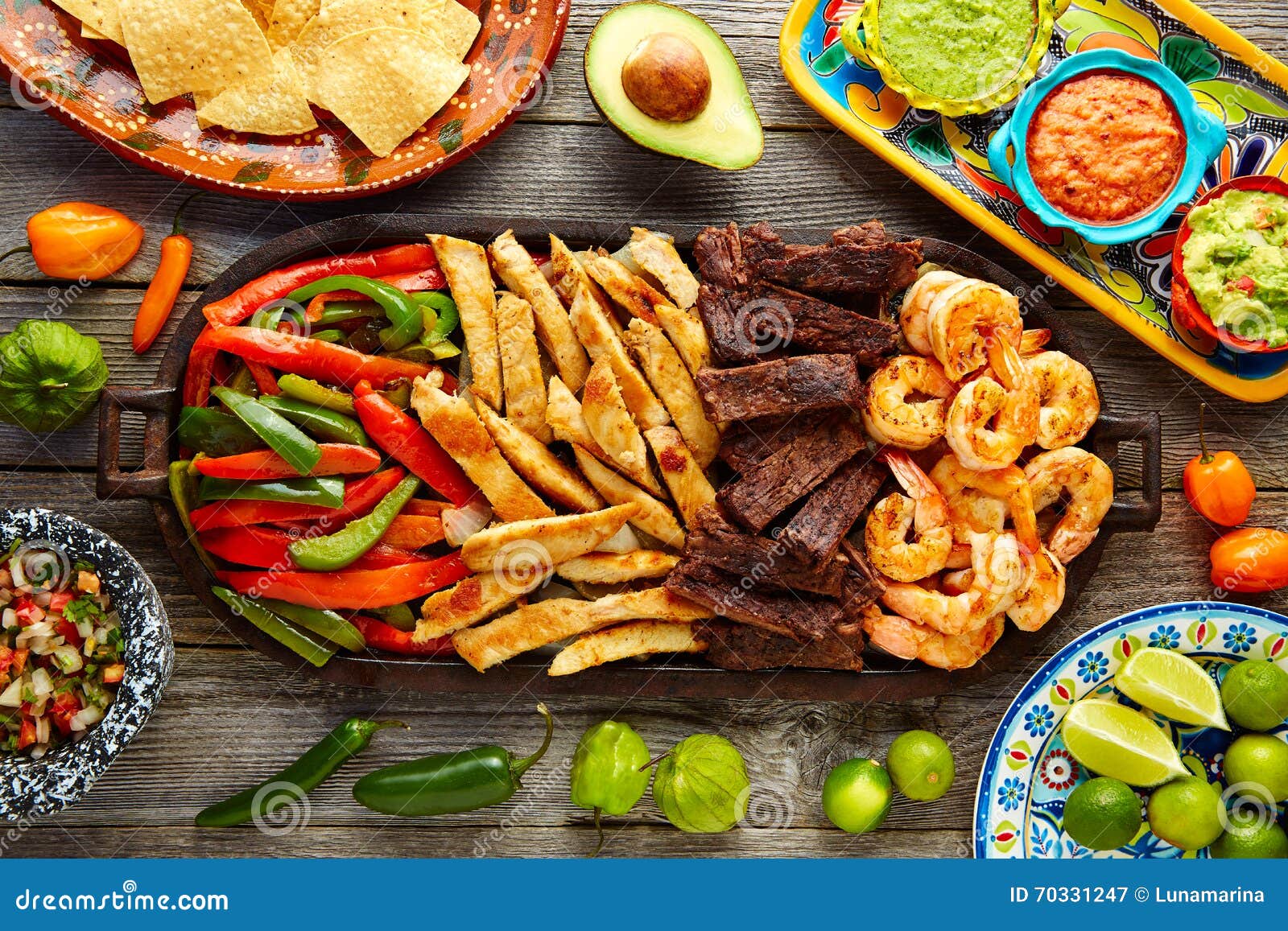 Mexican Combo Beef Chicken Fajitas Shrimp Stock Image Image of food