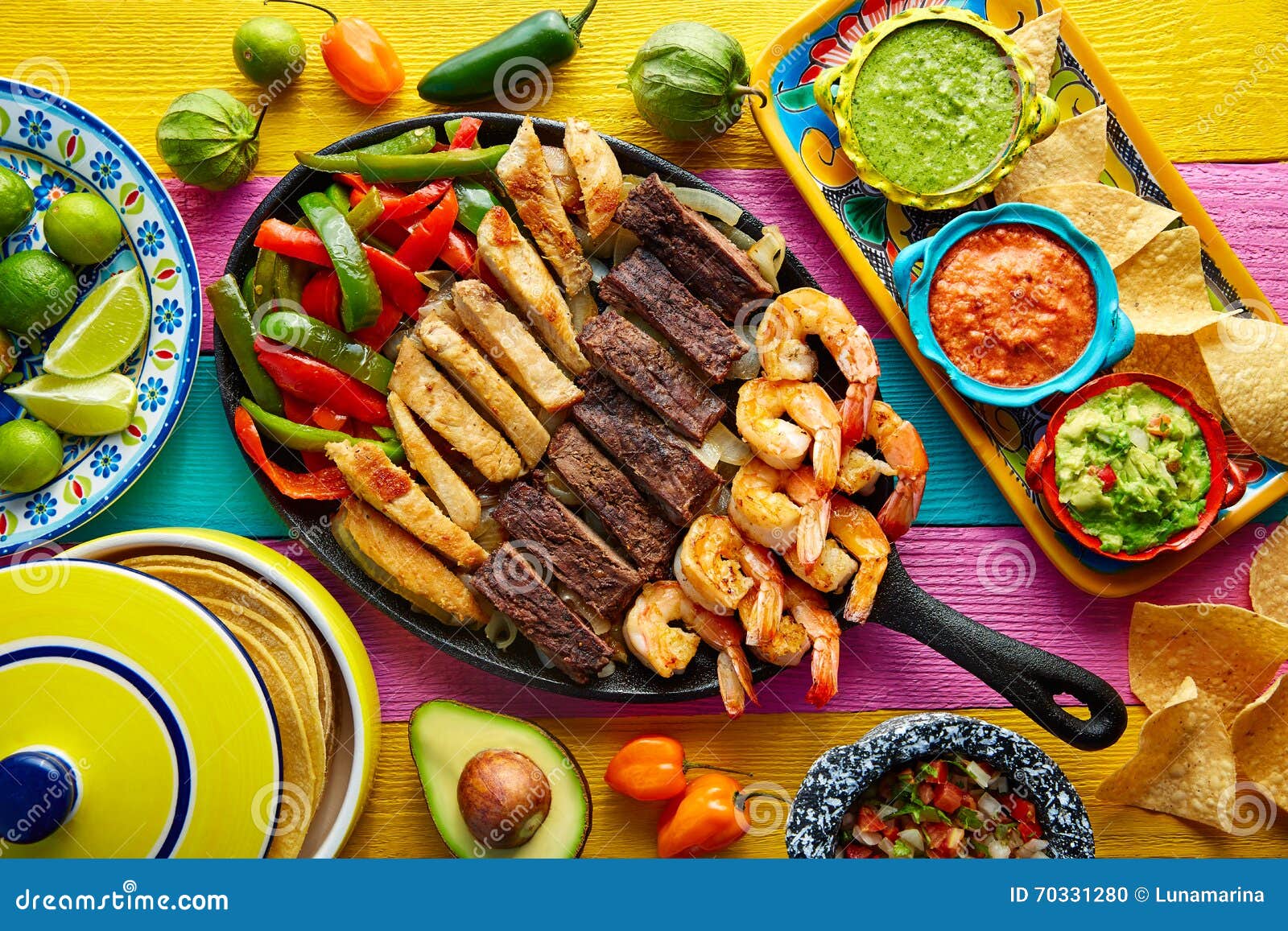 Mexican Combo Beef Chicken Fajitas Shrimp Stock Photo Image of lunch