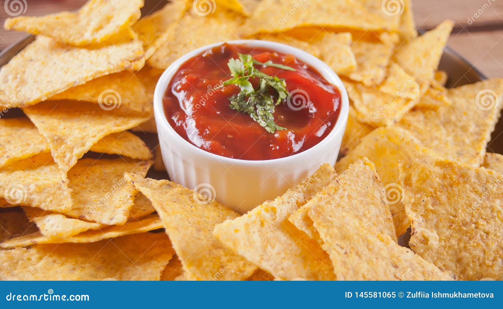 Mexican Corn Chips Nachos with Salsa Dip Stock Image Image of jalapeno, blue 145581065