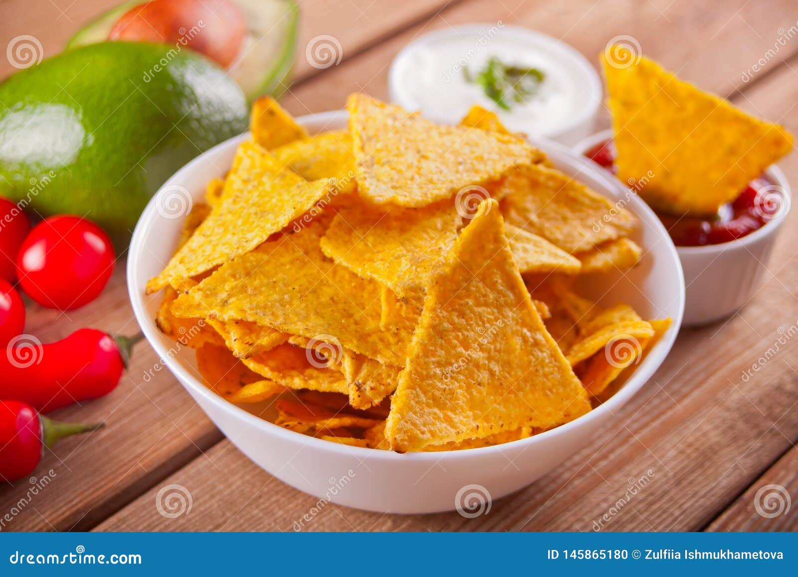 Mexican Corn Chips Nachos with Salsa Dip Stock Photo Image of beige, cuisine 145865180