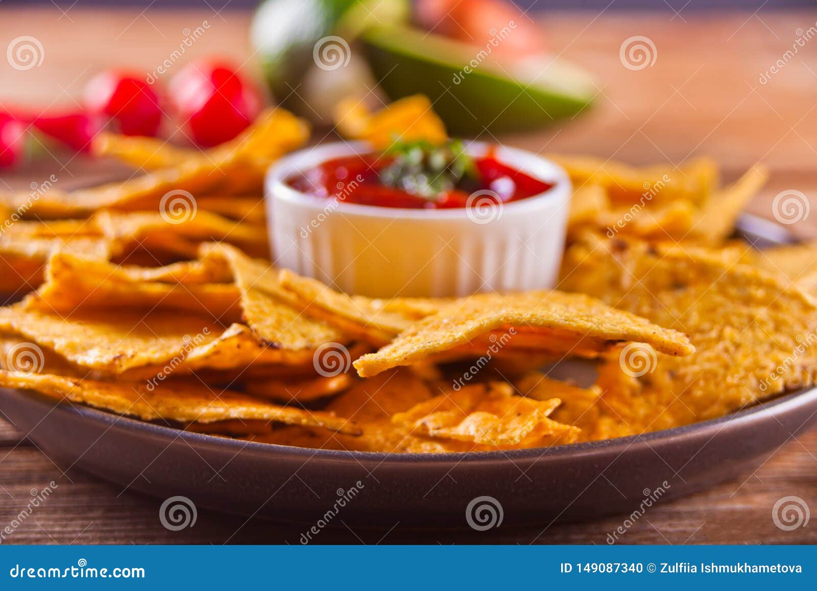 Mexican Corn Chips Nachos with Salsa Dip Stock Photo Image of fast, cheese 149087340