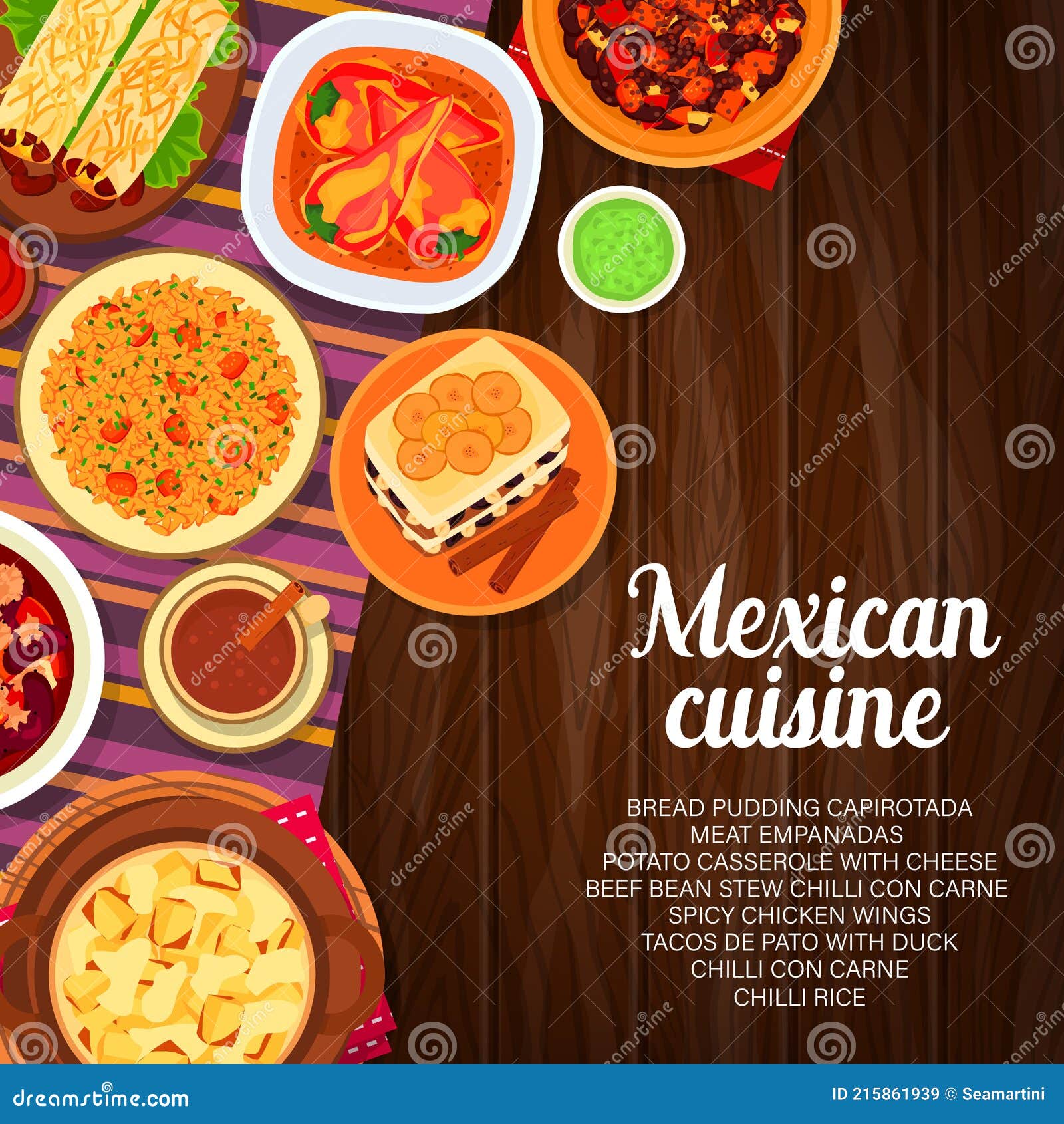 Mexican Cuisine, Mexico Food Cartoon Vector Poster Stock Vector ...