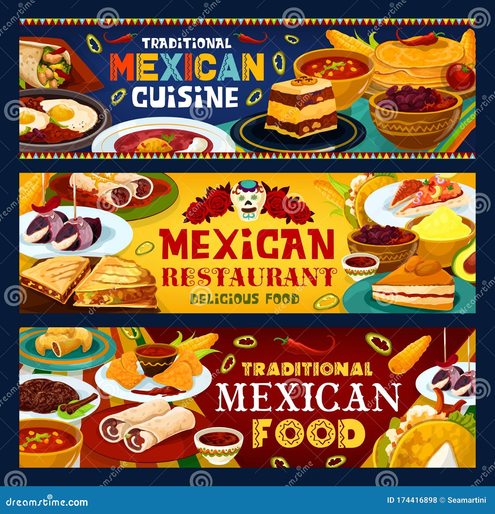 Mexican Cuisine, Traditional Mexico Food Meals Stock Vector ...