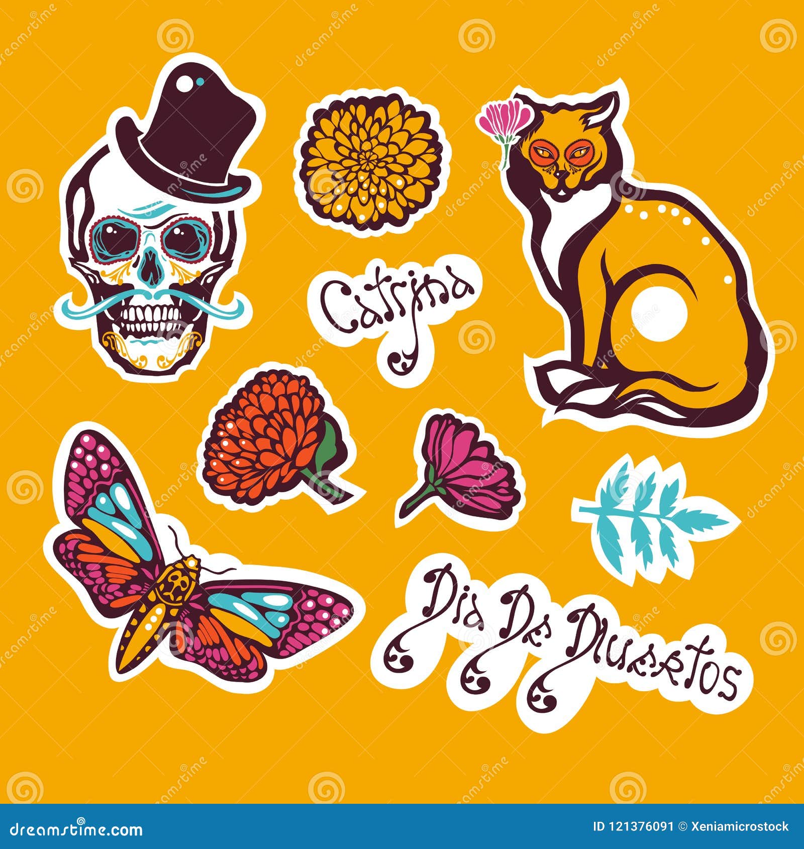 Sugar Skull Dia De Los Muertos black flower custom tag for pets by ID4PET 