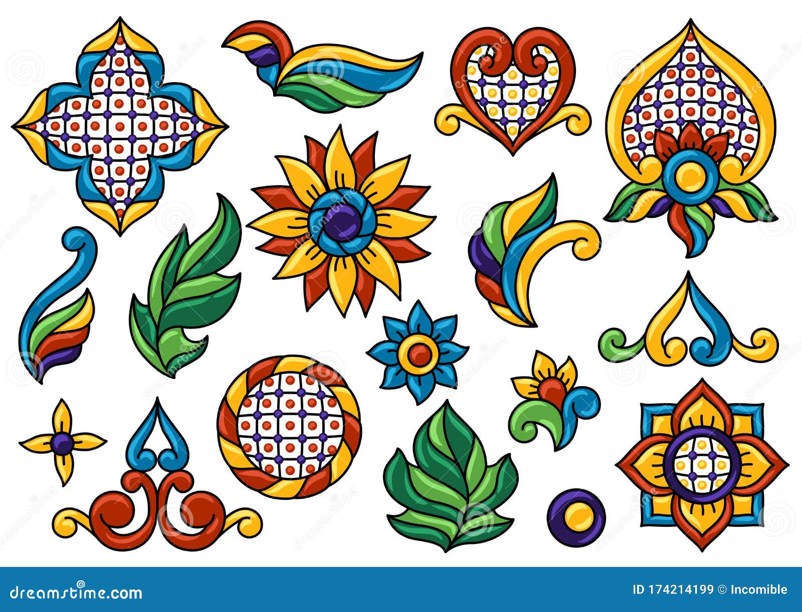mexican decoration set of talavera ceramic pattern. ethnic folk flower.