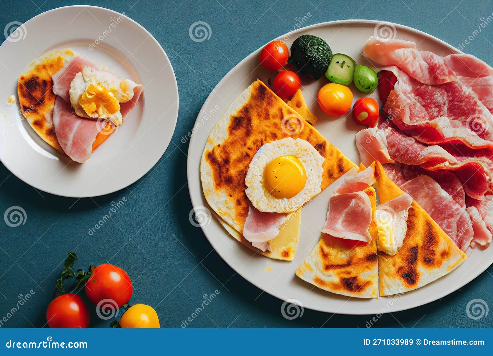 Mexican Dish Tortilla Quesadillas with Eggs and Bacon for Breakfast Stock Image Image of