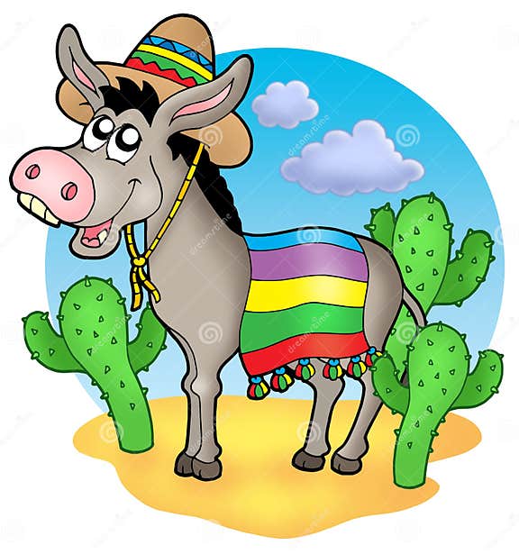 Mexican donkey in desert stock illustration. Illustration of cloud