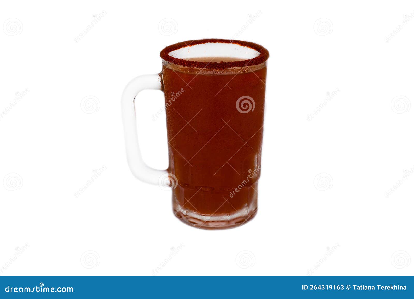 mexican drink cerveza roja with pepper  on white background