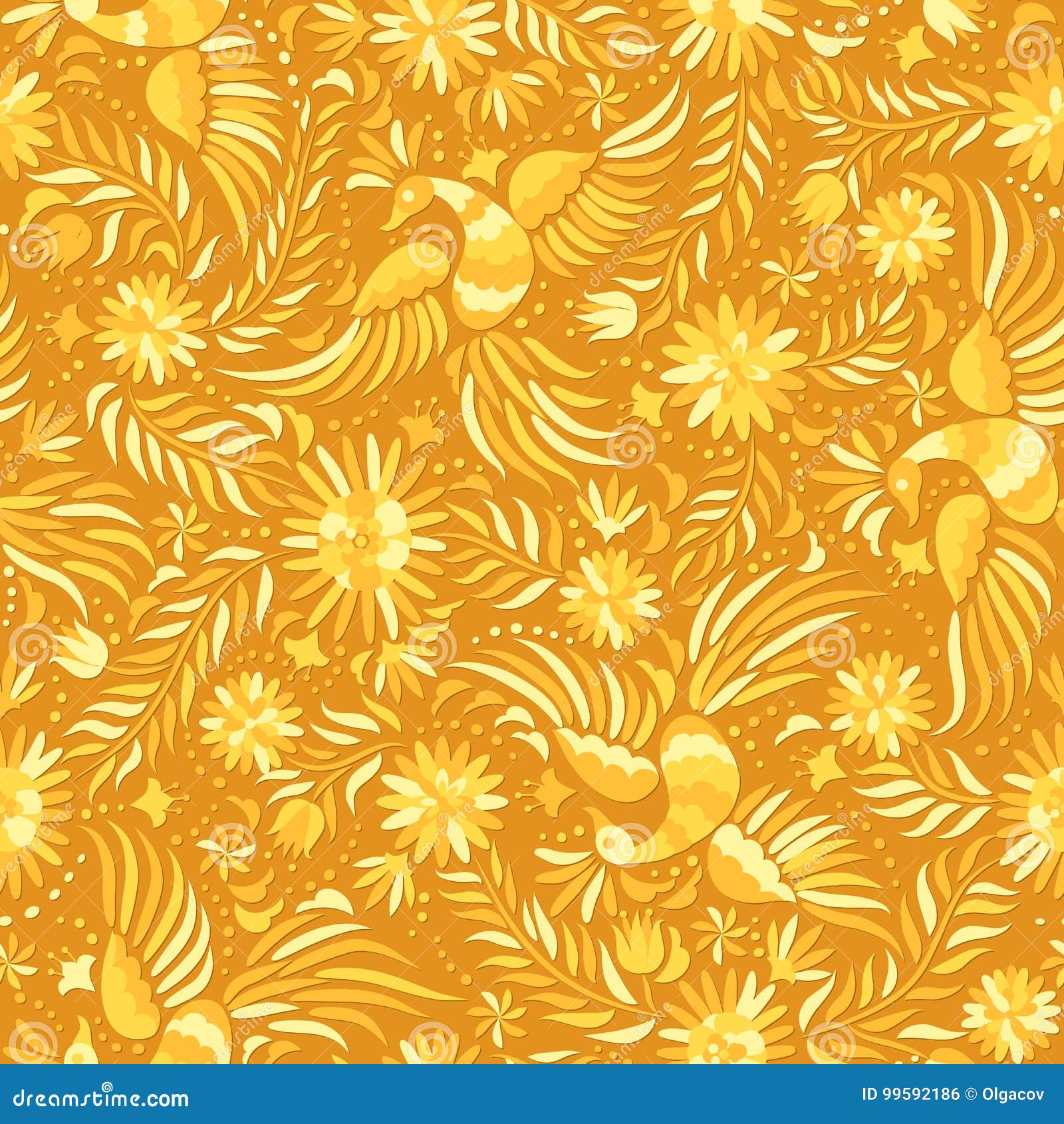 Vector Mexican Embroidery Gold Seamless Pattern Stock Vector