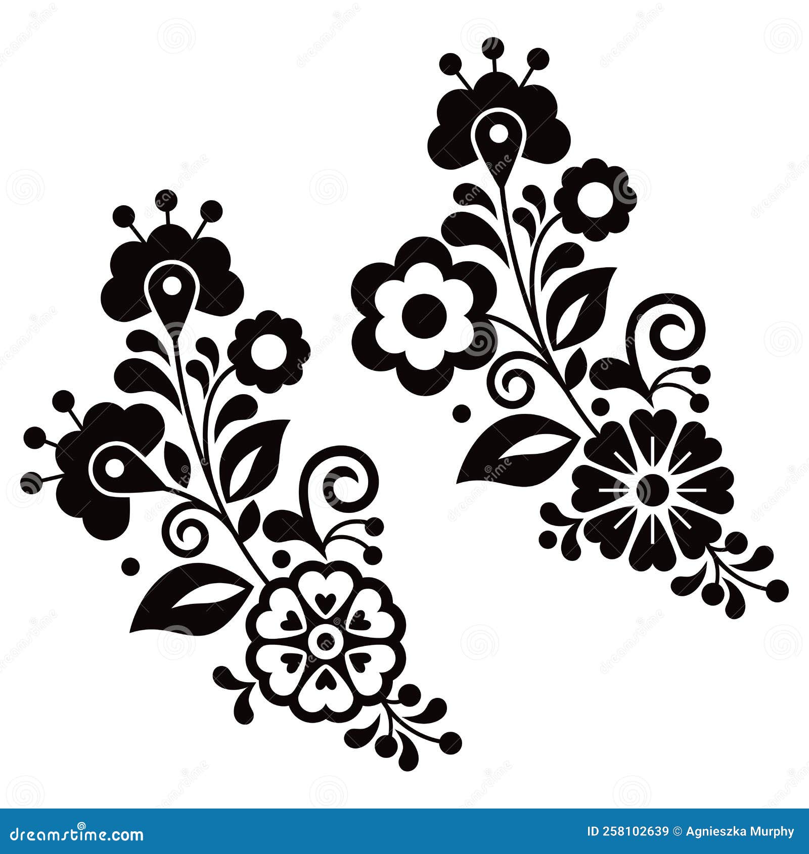 Mexican Folk Art Style Vector Floral Pattern Set of Two, Black and White  Designs Collection Inspired by Traditional Embroidery Stock Illustration -  Illustration of clothing, holidays: 258102639, image size:1600x1690