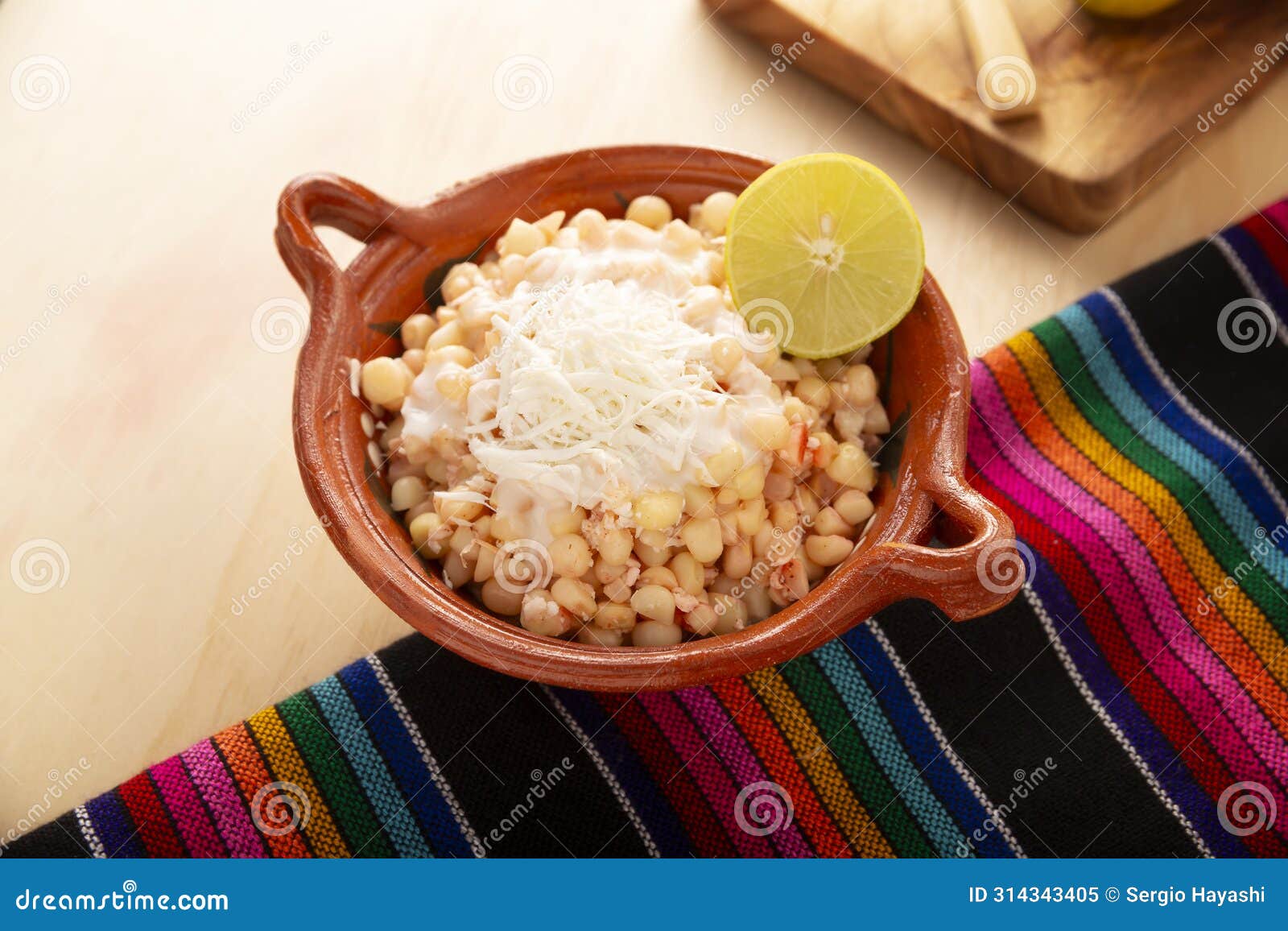 mexican esquites in clay bowl
