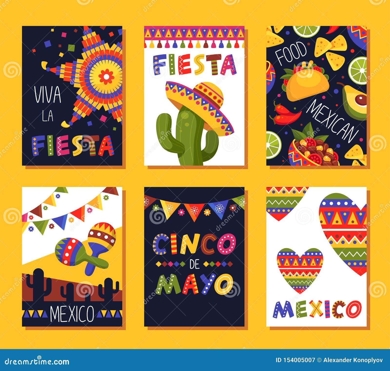 mexican fiesta card set, festival decoration and 