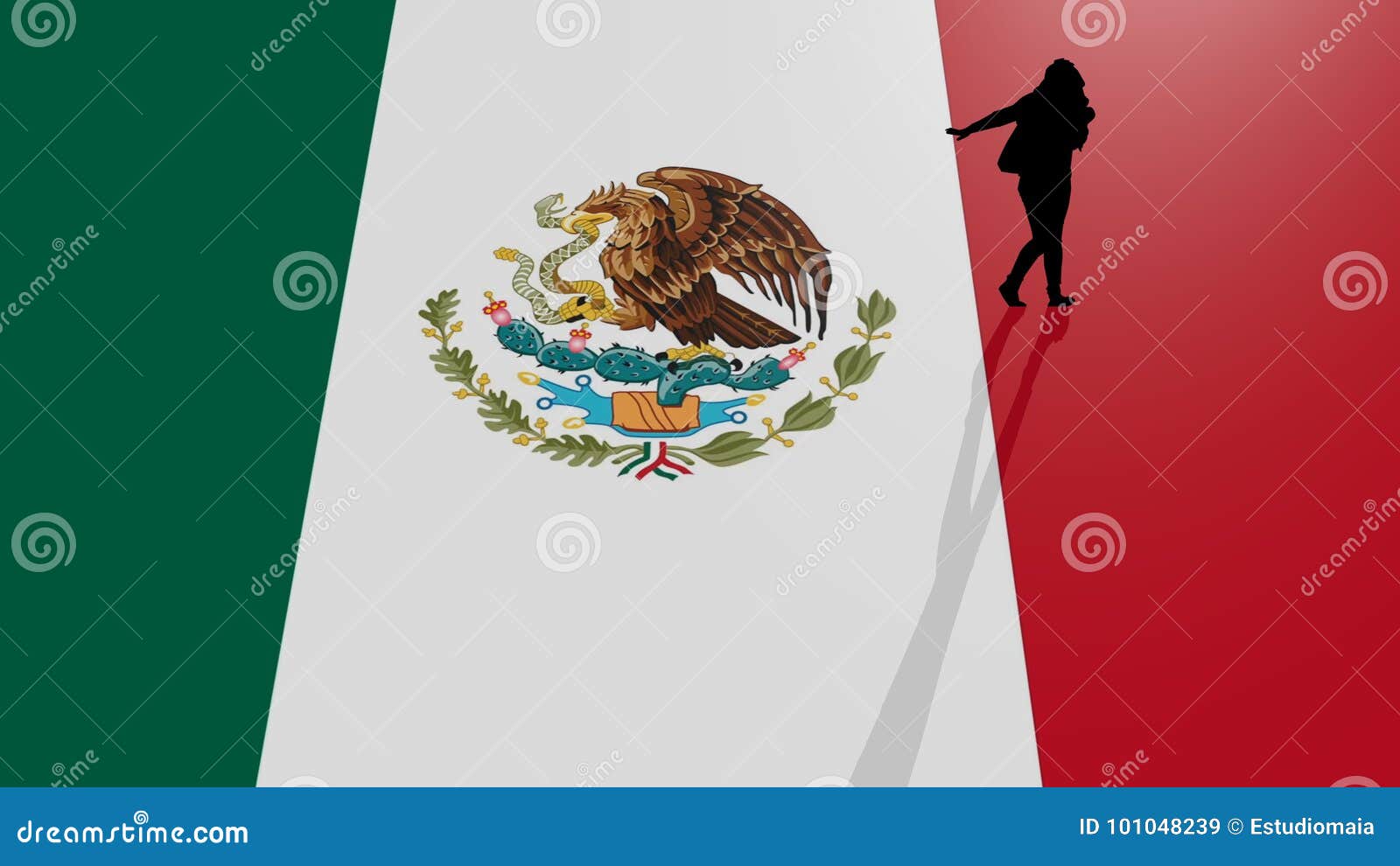 Mexican Flag, Flat Design Style, with Silhouette Person Stock ...