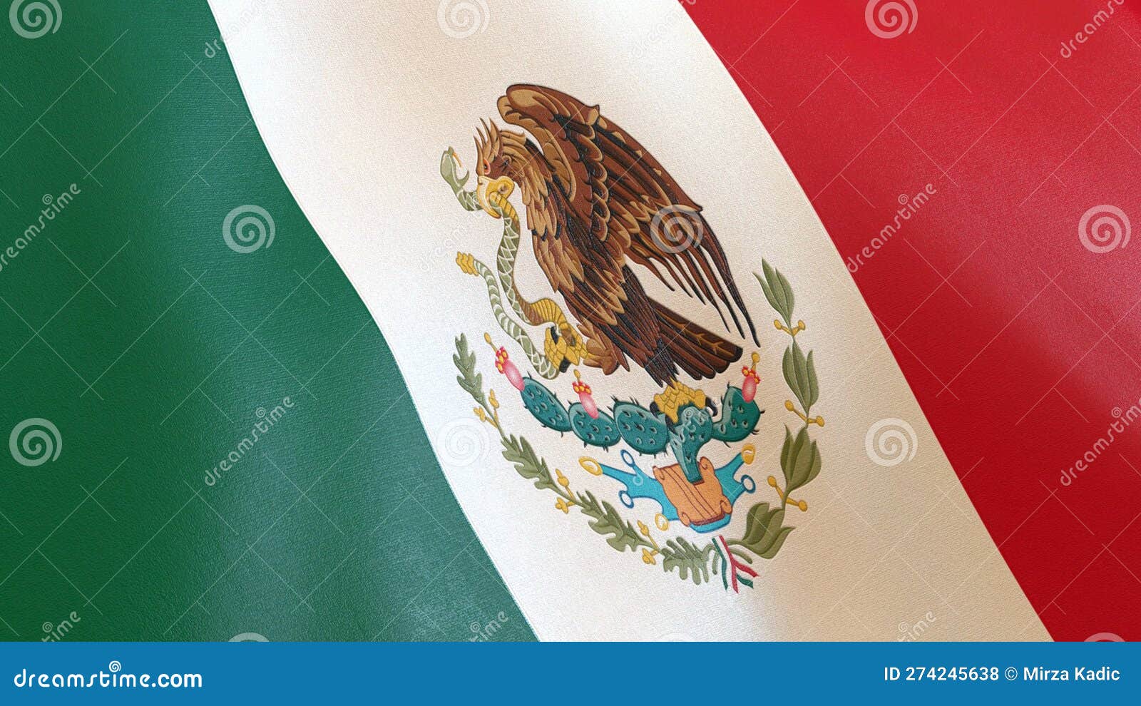 mexico flag mexican flag close up side angle 3d render, bandera de mexico