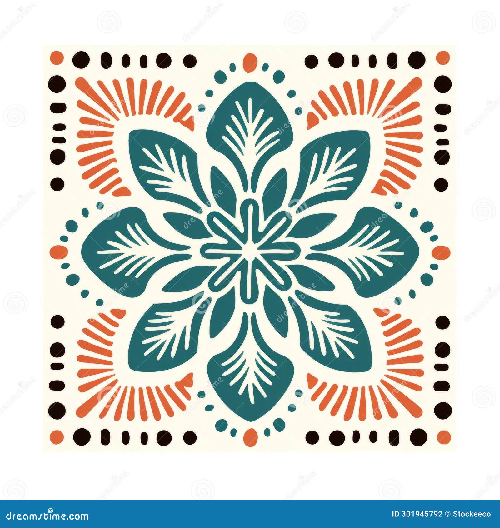 Mexican Folkloreinspired Stencil Art Tile with Ornate Orange and Green