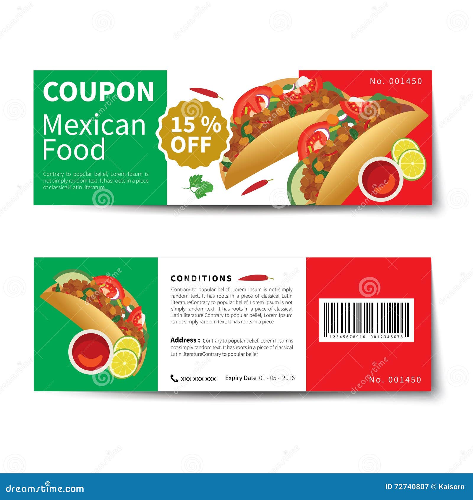 Mexican Food Coupon Discount Template Flat Design Stock Vector - Image
