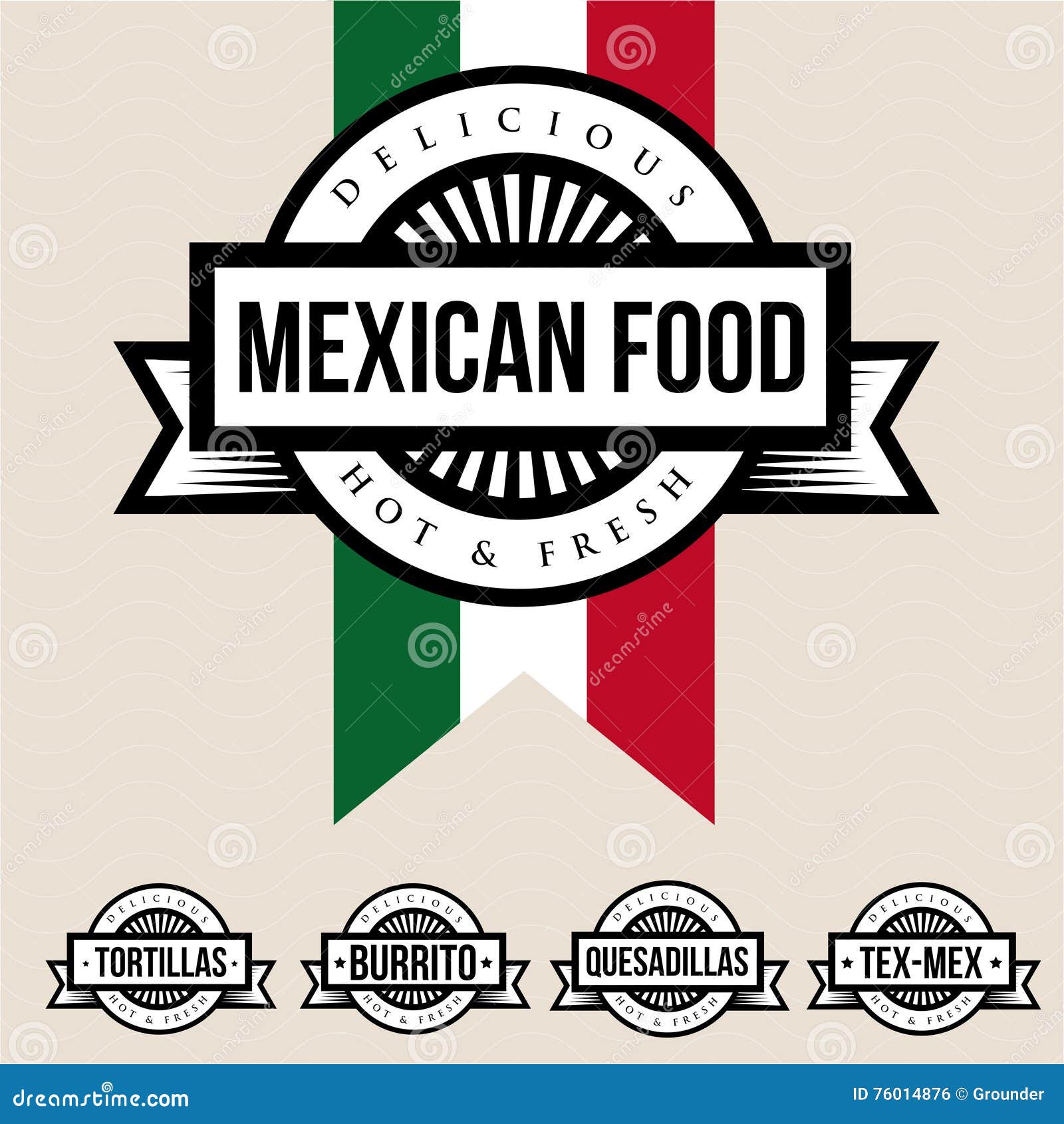 mexican food label - tortillas, burrito, quesadillas, tex-mex