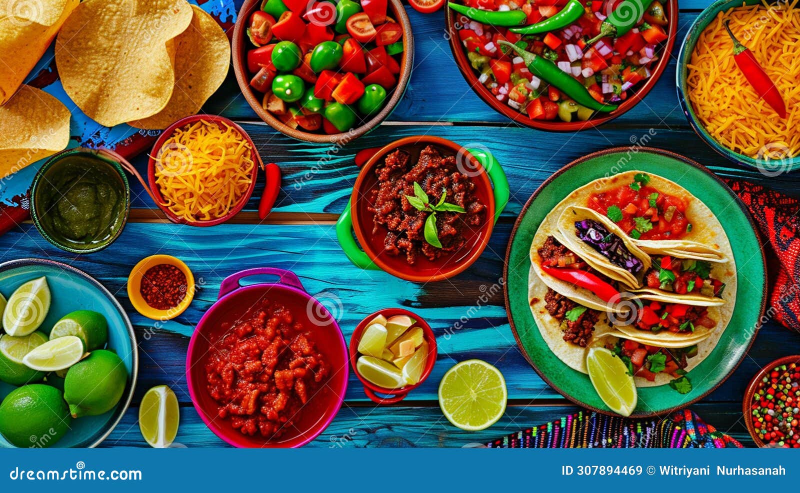 mexican food mix colorful background. generative ai