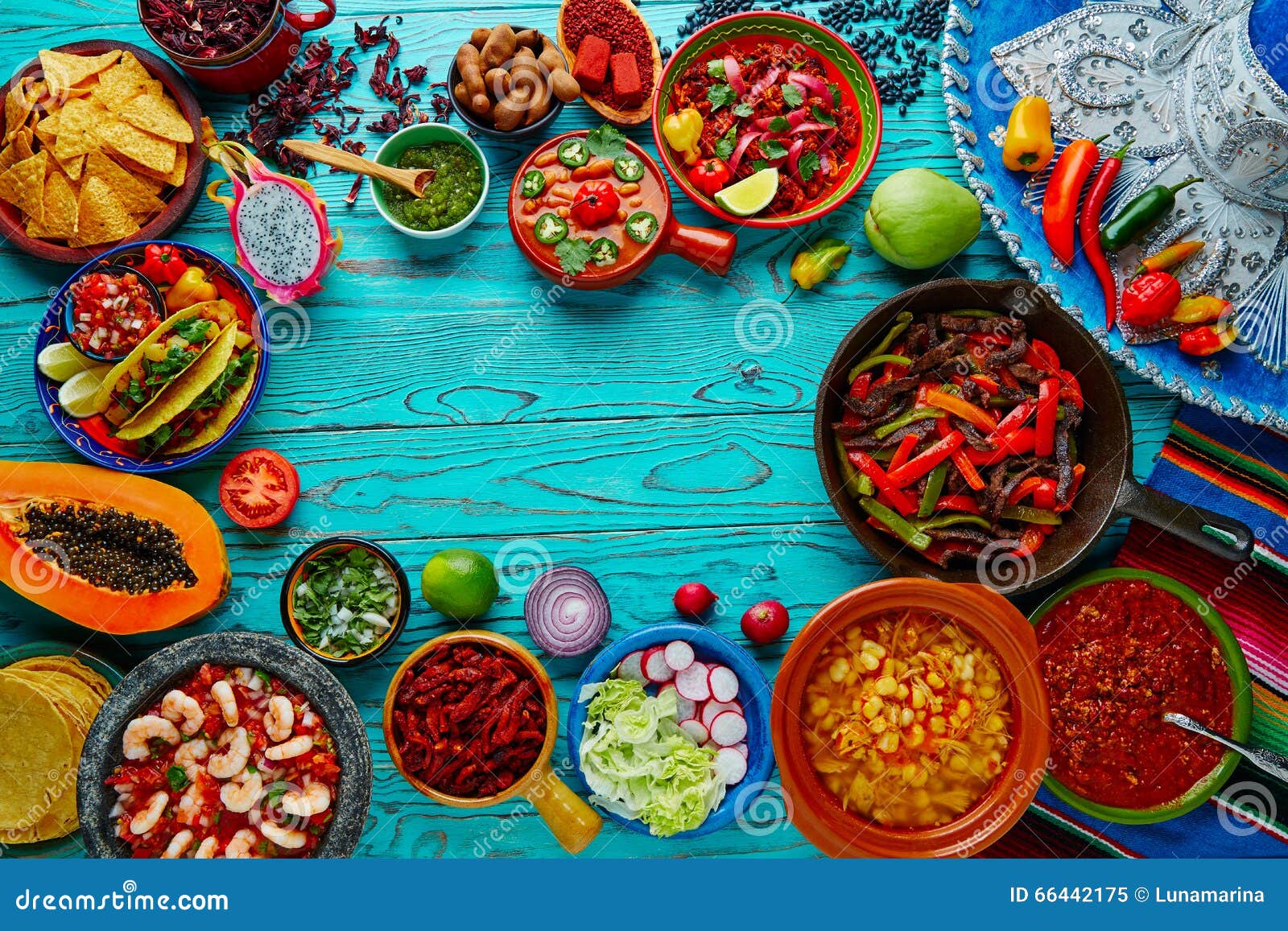 mexican food mix colorful background mexico