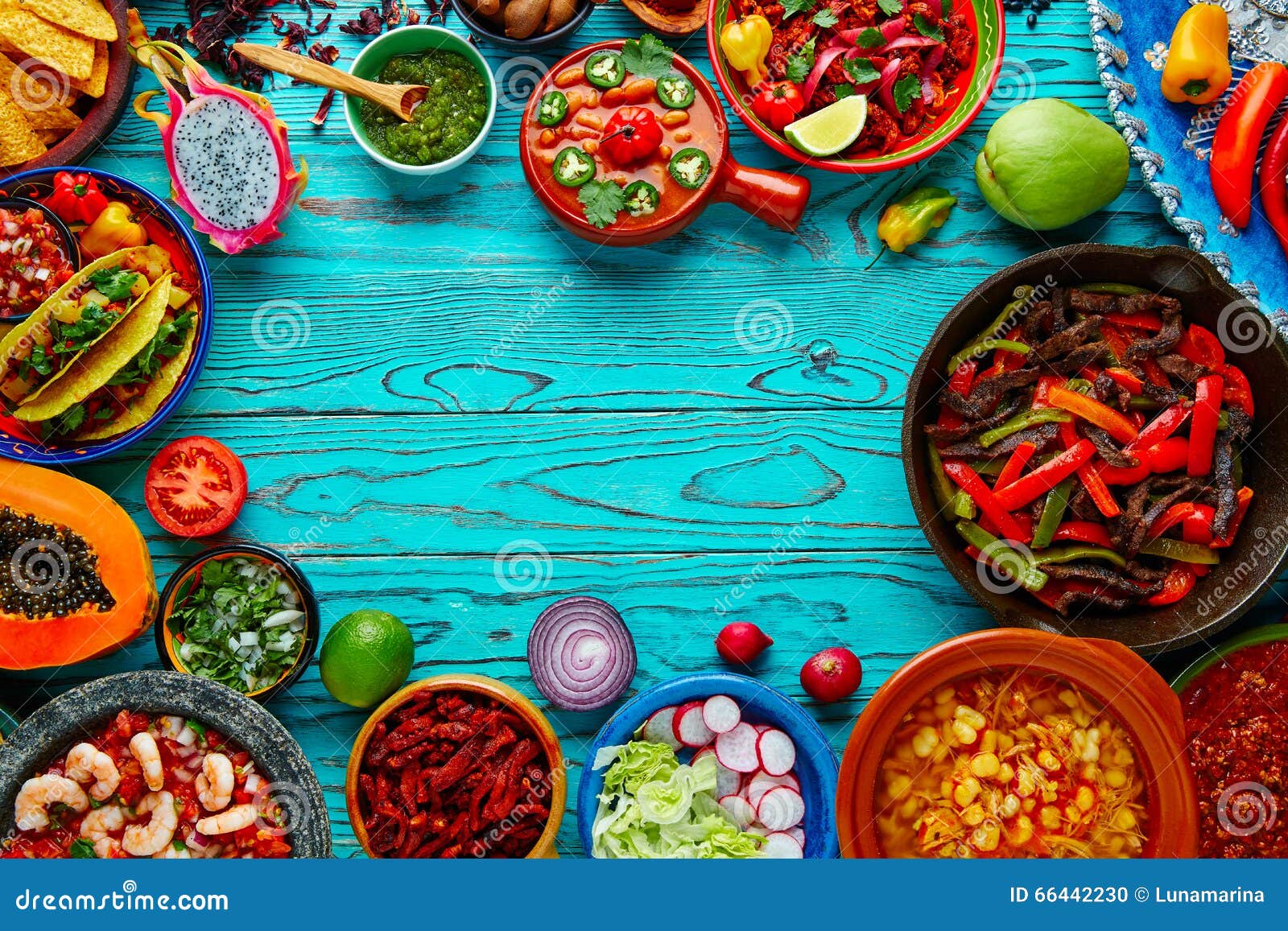 mexican food mix colorful background mexico