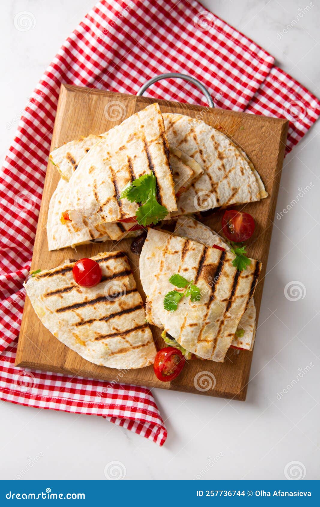 Mexican Food Quesadilla with Meat and Cheese Top View Stock Photo