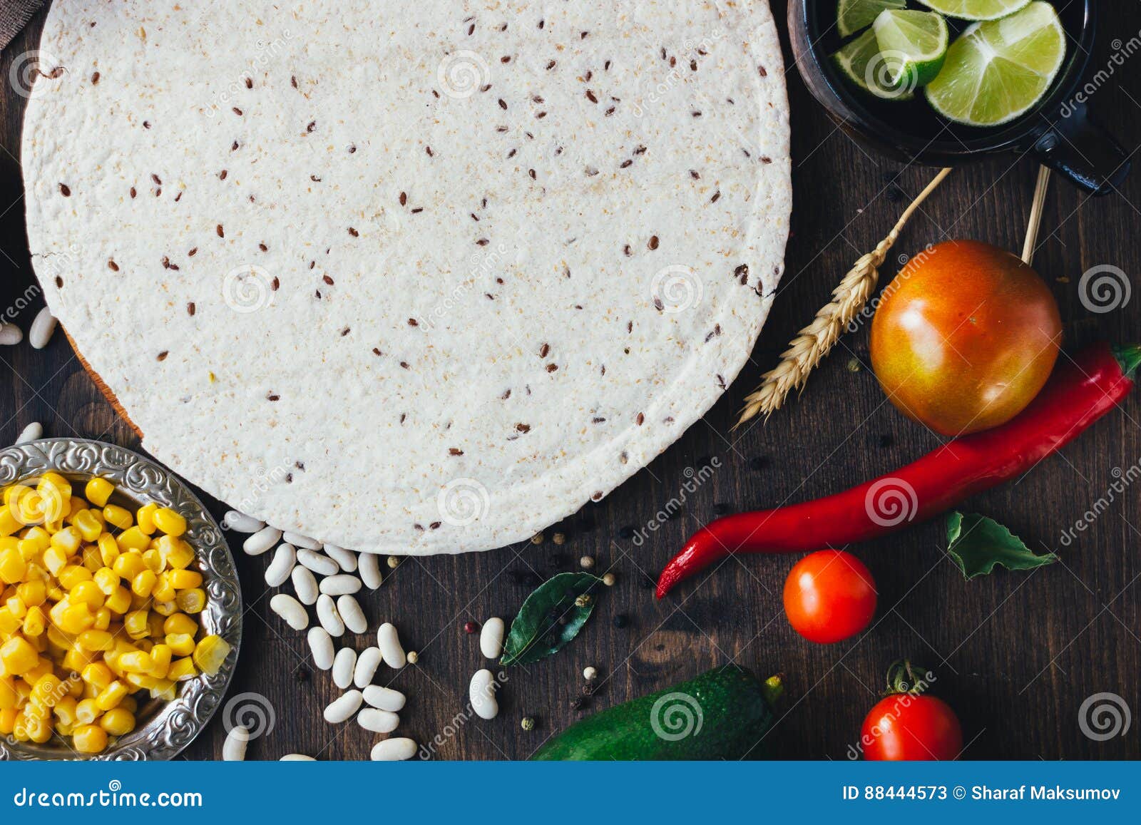 Mexican Food - Tortilla with Vegetables, Corn and Beans. Stock Image