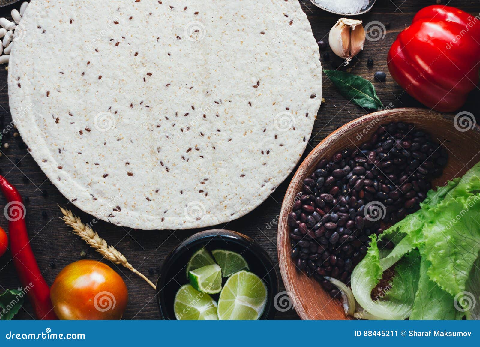 Mexican Food - Tortilla with Vegetables, Corn and Beans. Stock Image
