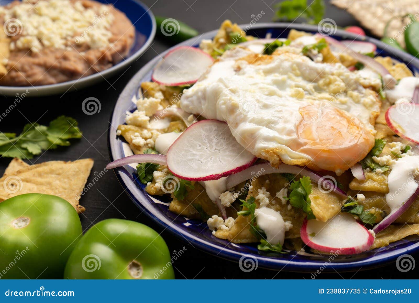 Mexican Green Chilaquiles with Fried Egg and Cheese Stock Image Image