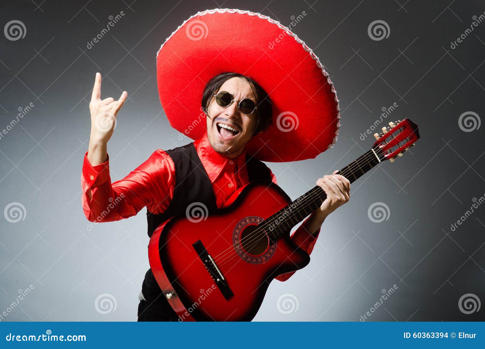 Mexican Guitar Player in Red Stock Photo Image of electrical, play
