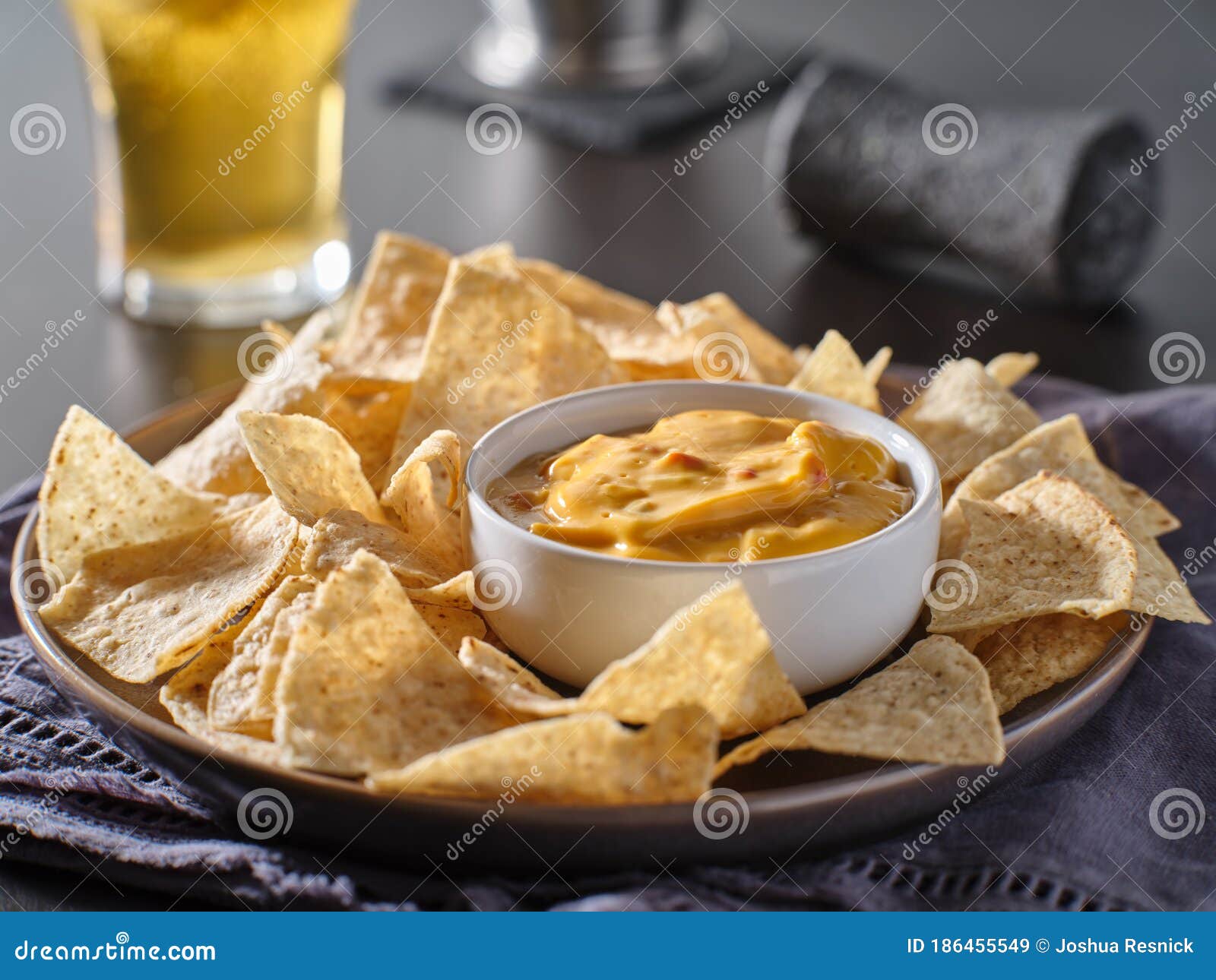 Mexican Hot Queso Cheese Dip with Corn Tortilla Chips on Plate Stock Image Image of yellow