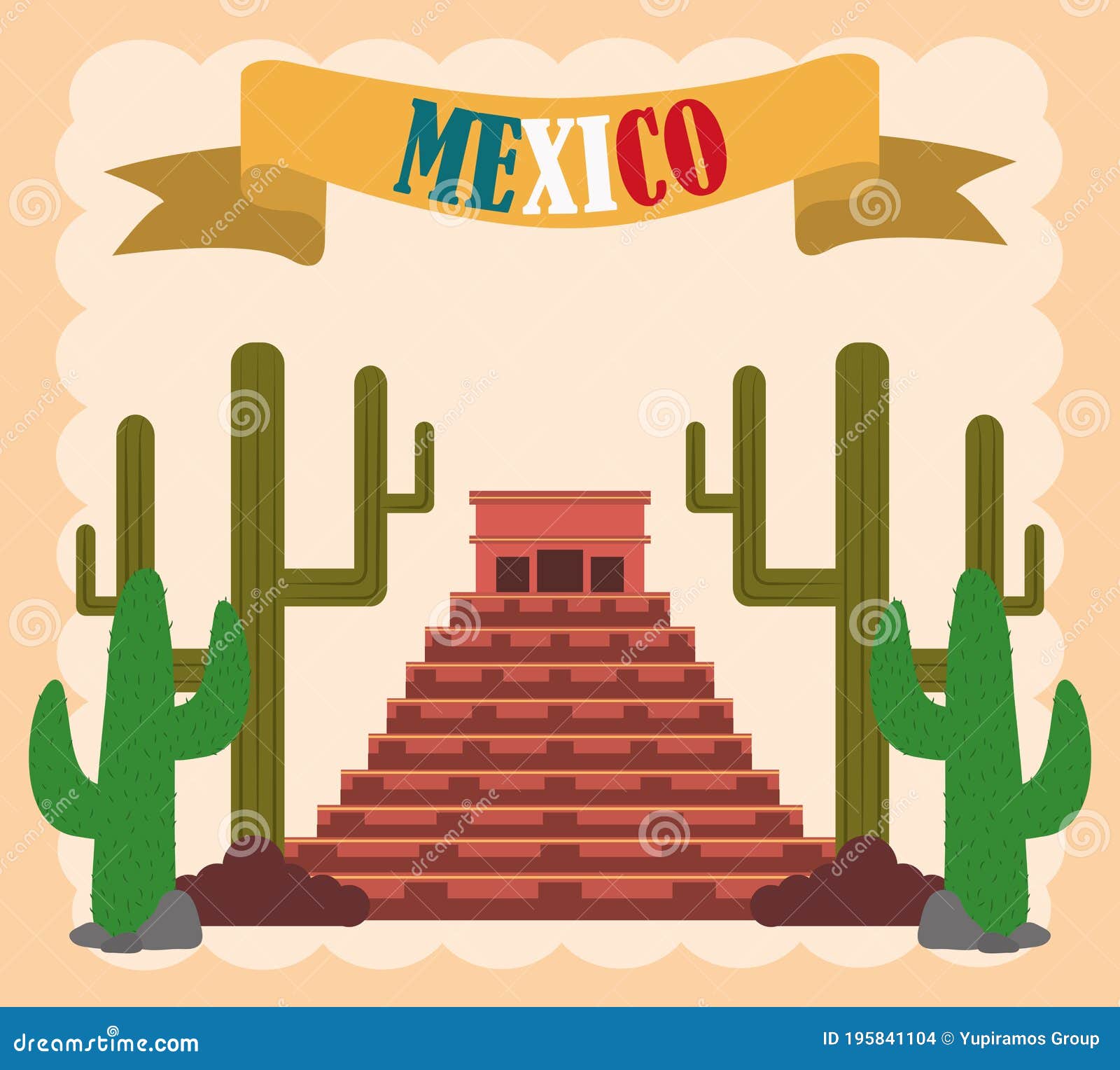 Mexican Independence Day, Ancient Pyramid Cactus Traditional ...