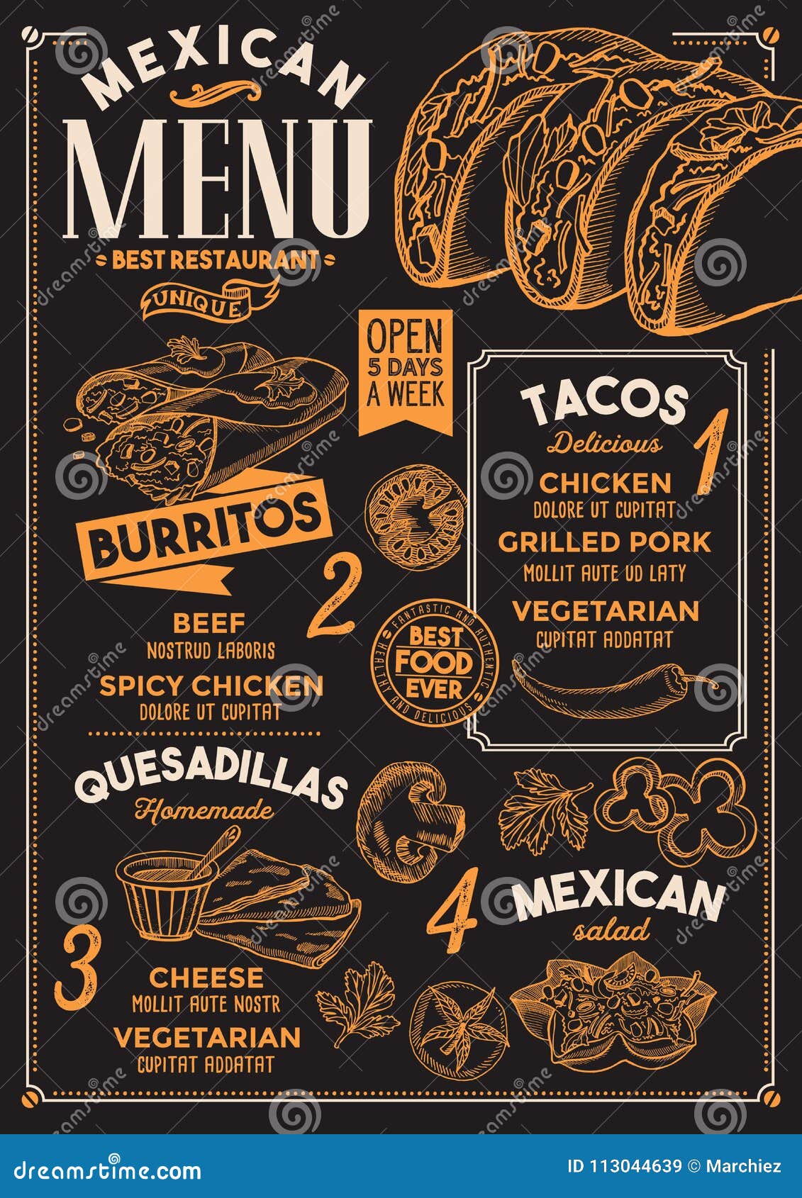 Mexican Menu Restaurant, Food Template. Stock Vector Inside Mexican Menu Template Free Download