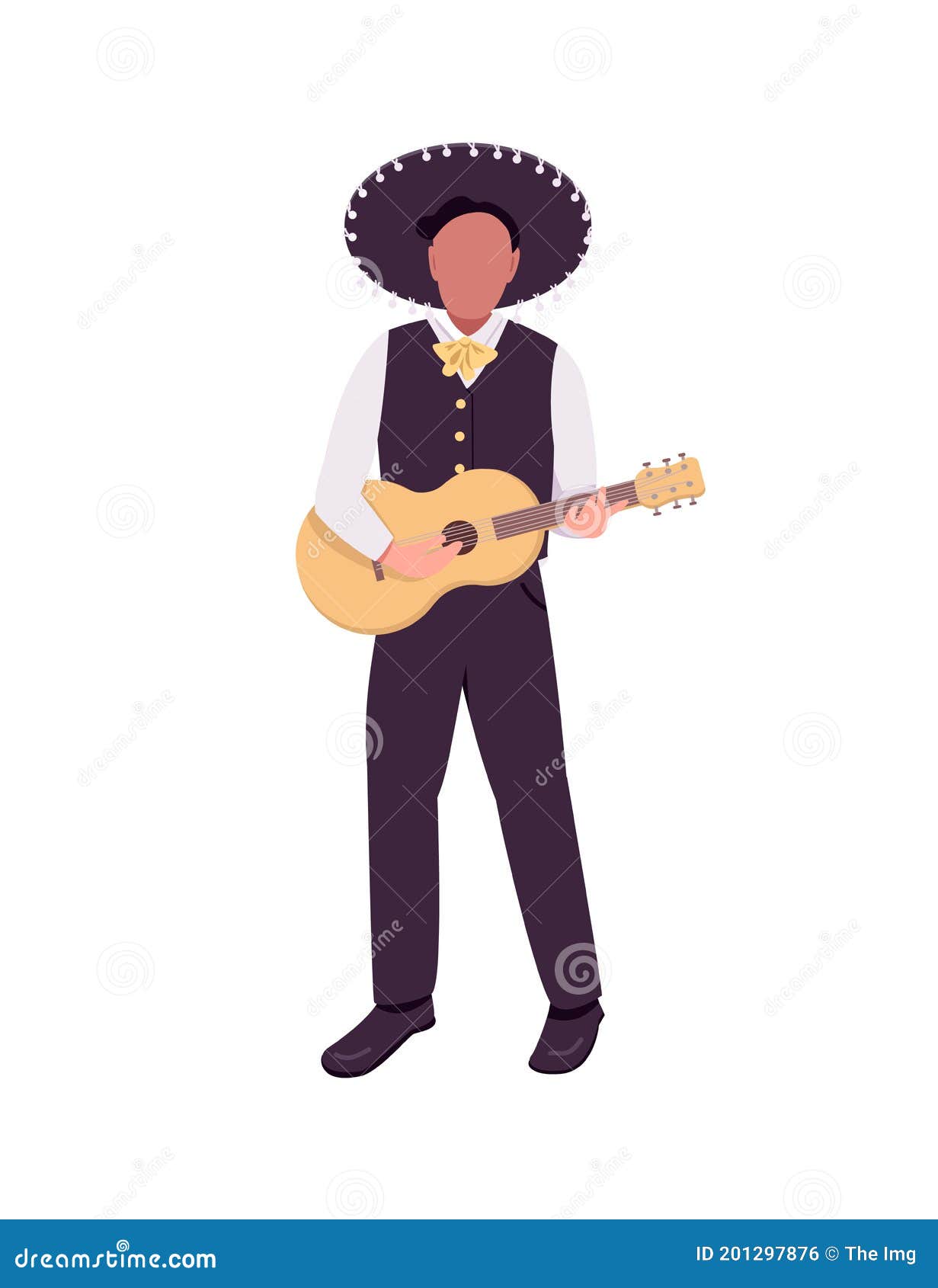 Mexican Musician with Guitar Flat Color Vector Faceless Character Stock ...