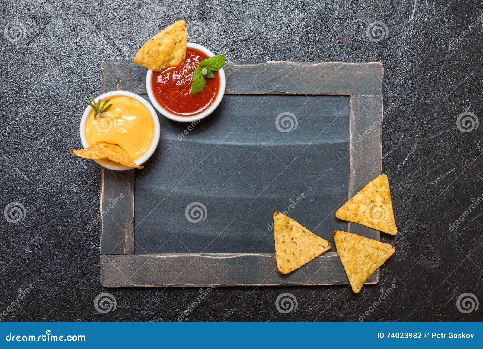 Mexican Nacho With Sauces And Chalk Board Stock Photo Image of delicious, crunchy 74023982