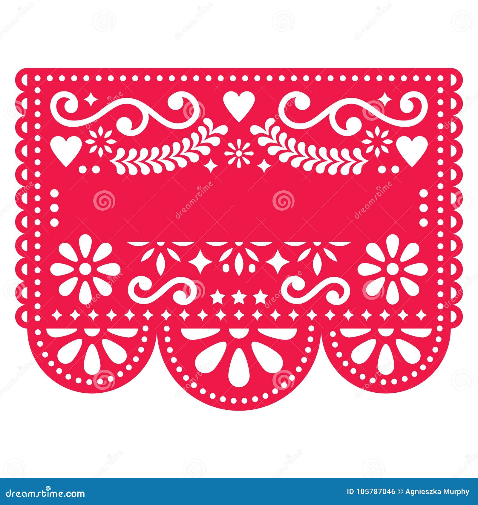 mexican papel picado template  - traditional red pattern with blank text