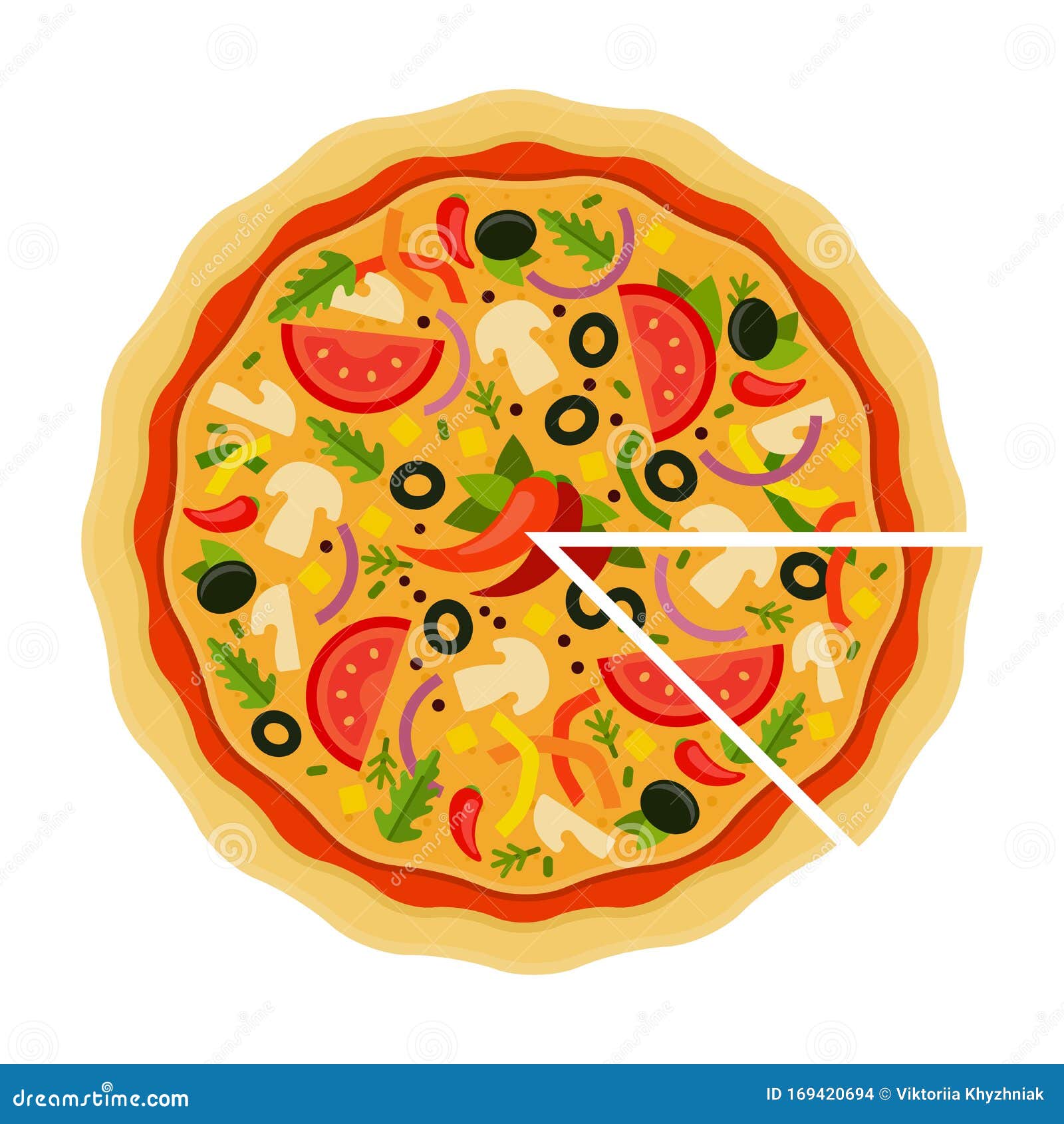 Mexican Pizza with a Cut Piece Flat Icon Vector Isolated Stock Vector Illustration of pepper