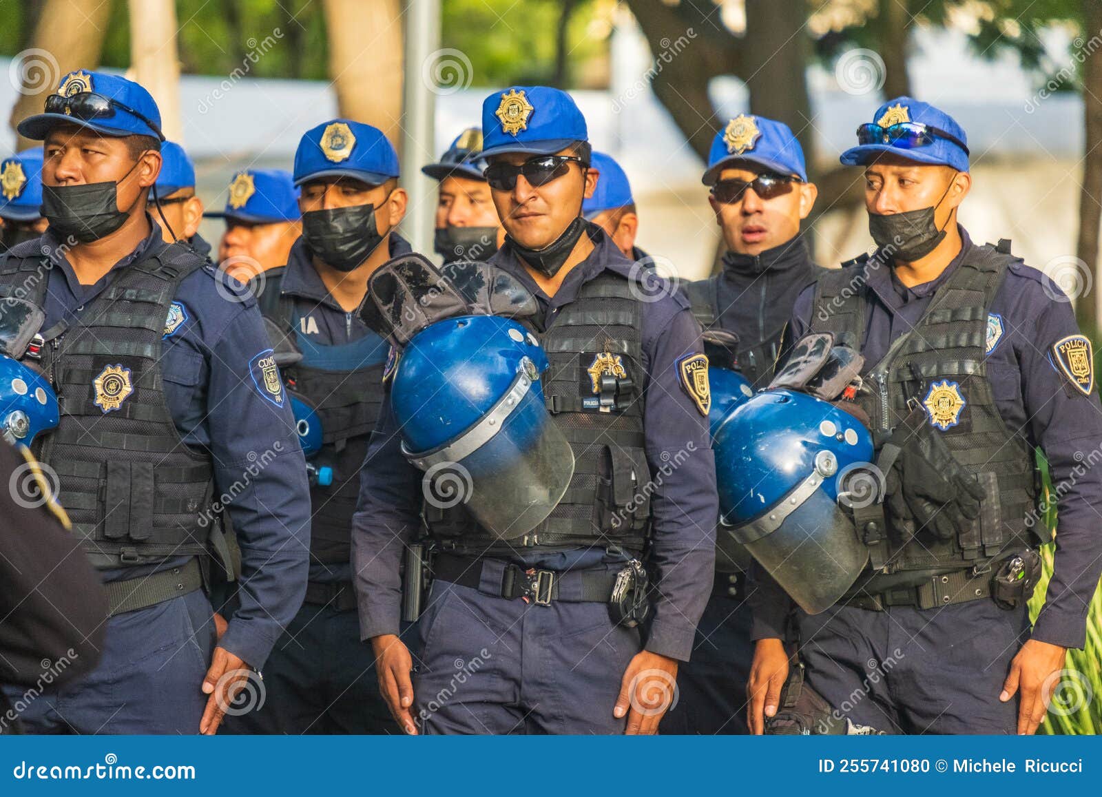 Mexican Police Team Lining Up Training in a Park in Mexico City CDMX Drug  War with Blue Equipment Clothes and Helmets Editorial Image - Image of  mexican, city: 255741080