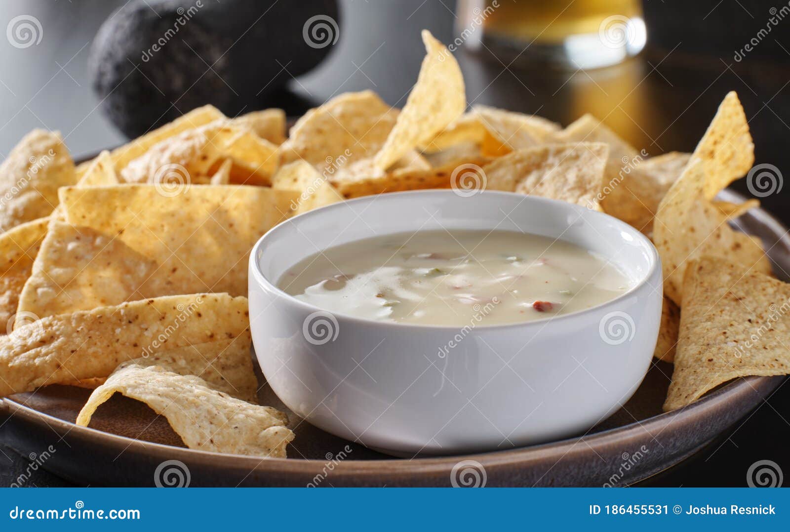 mexican queso blanco cheese dip with corn tortilla chips