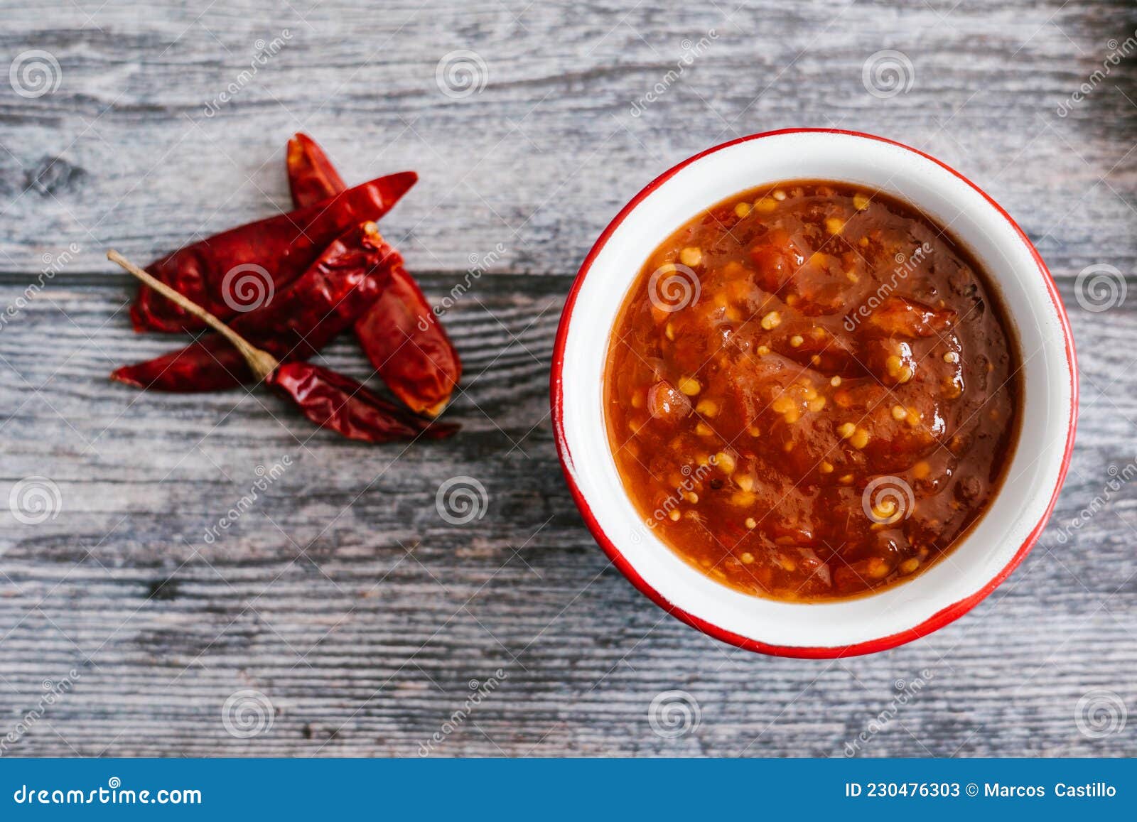 mexican red sauce made of tomato and chile de arbol , traditional food of mexico