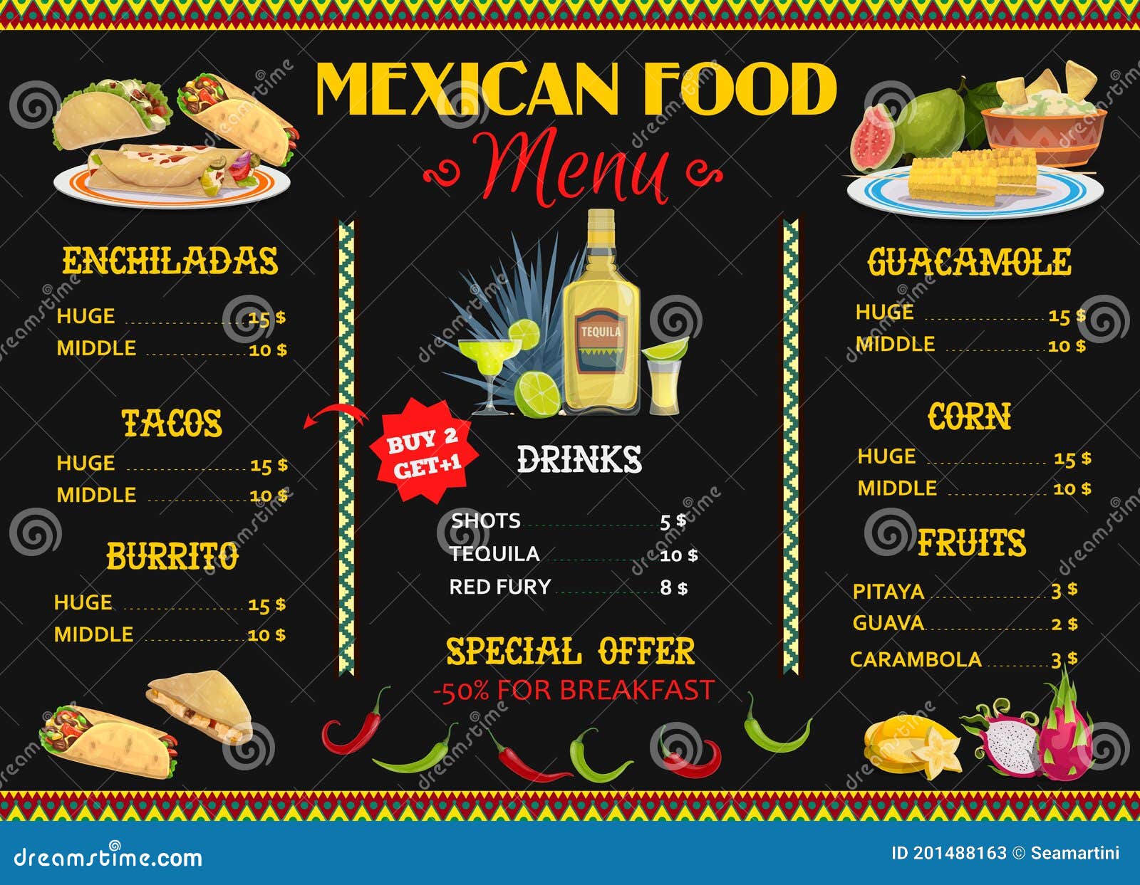 Mexican Restaurant Menu Template with Food, Drink Stock Vector In Mexican Menu Template Free Download