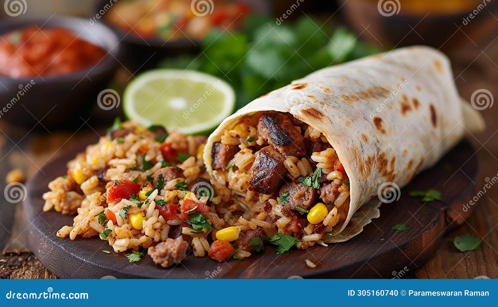 Mexican Rice and Chorizo Wrap Stock Photo Image of chicken, fastfood 305160740